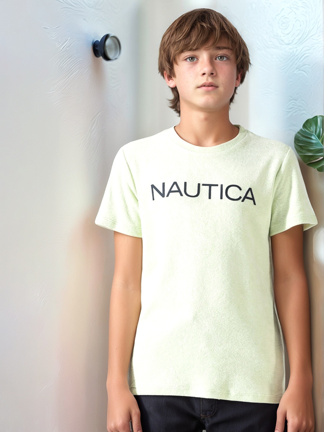 

Nautica Kids-Boys Terry Towel Regular Fit Round Neck T-Shirt, Lime green