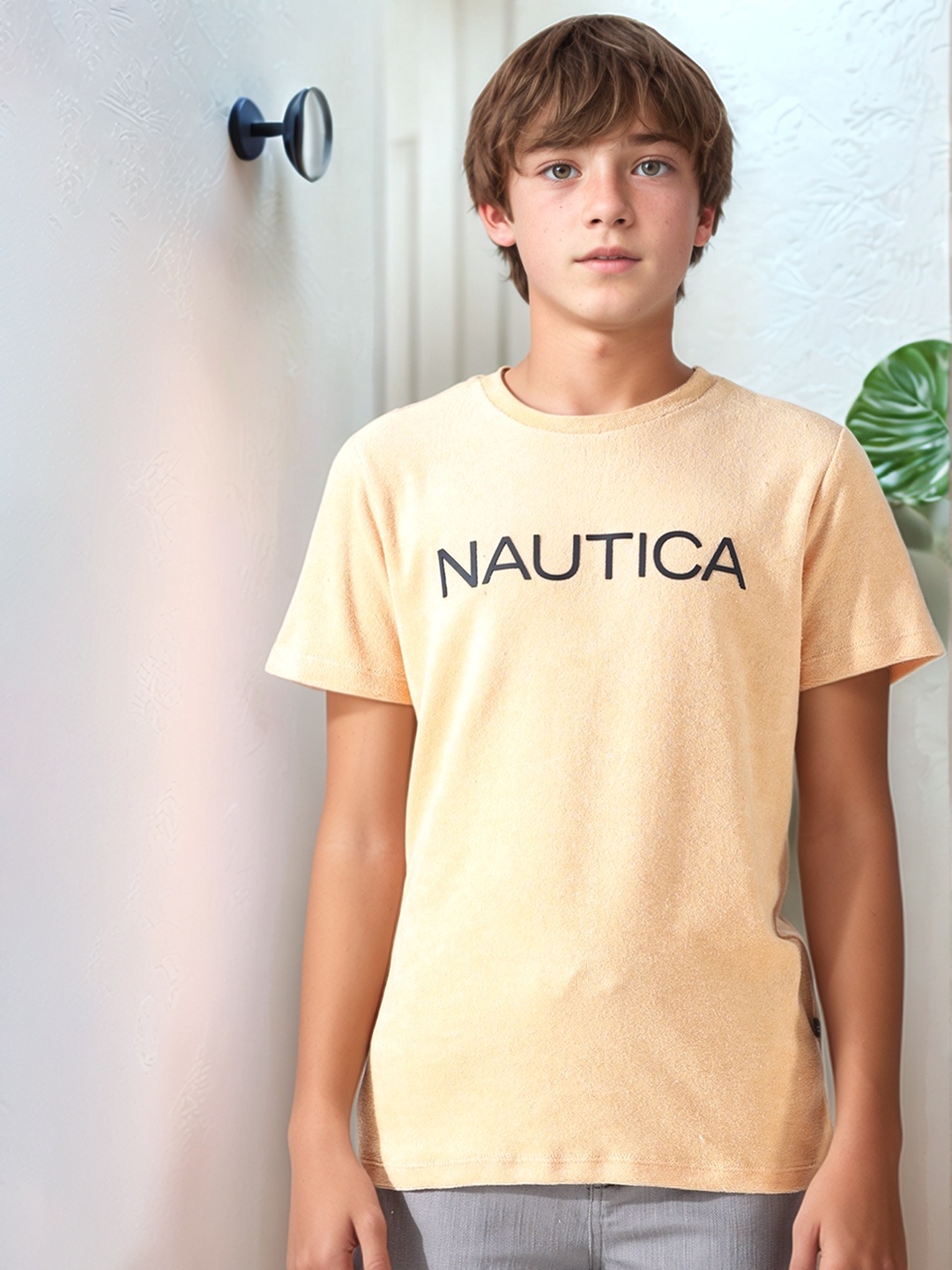 

Nautica Boys Typography Printed Cotton T-Shirt, Peach