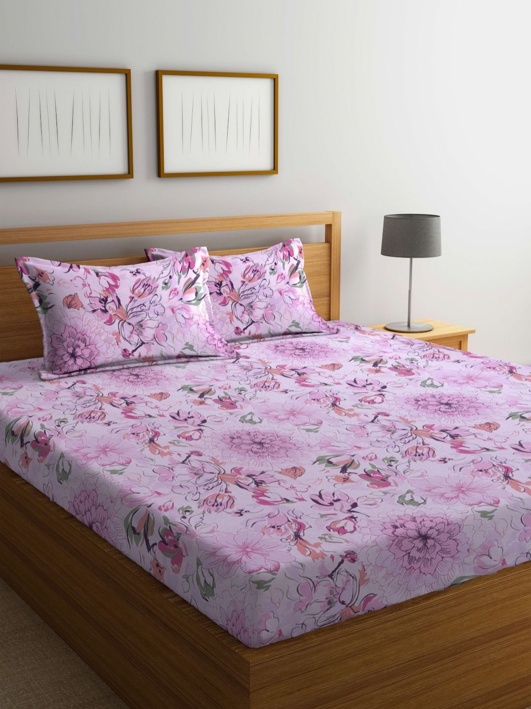 

BOMBAY DYEING Pink & Green Printed 120 TC Pure Cotton King Bedsheet With 2 Pillow Covers