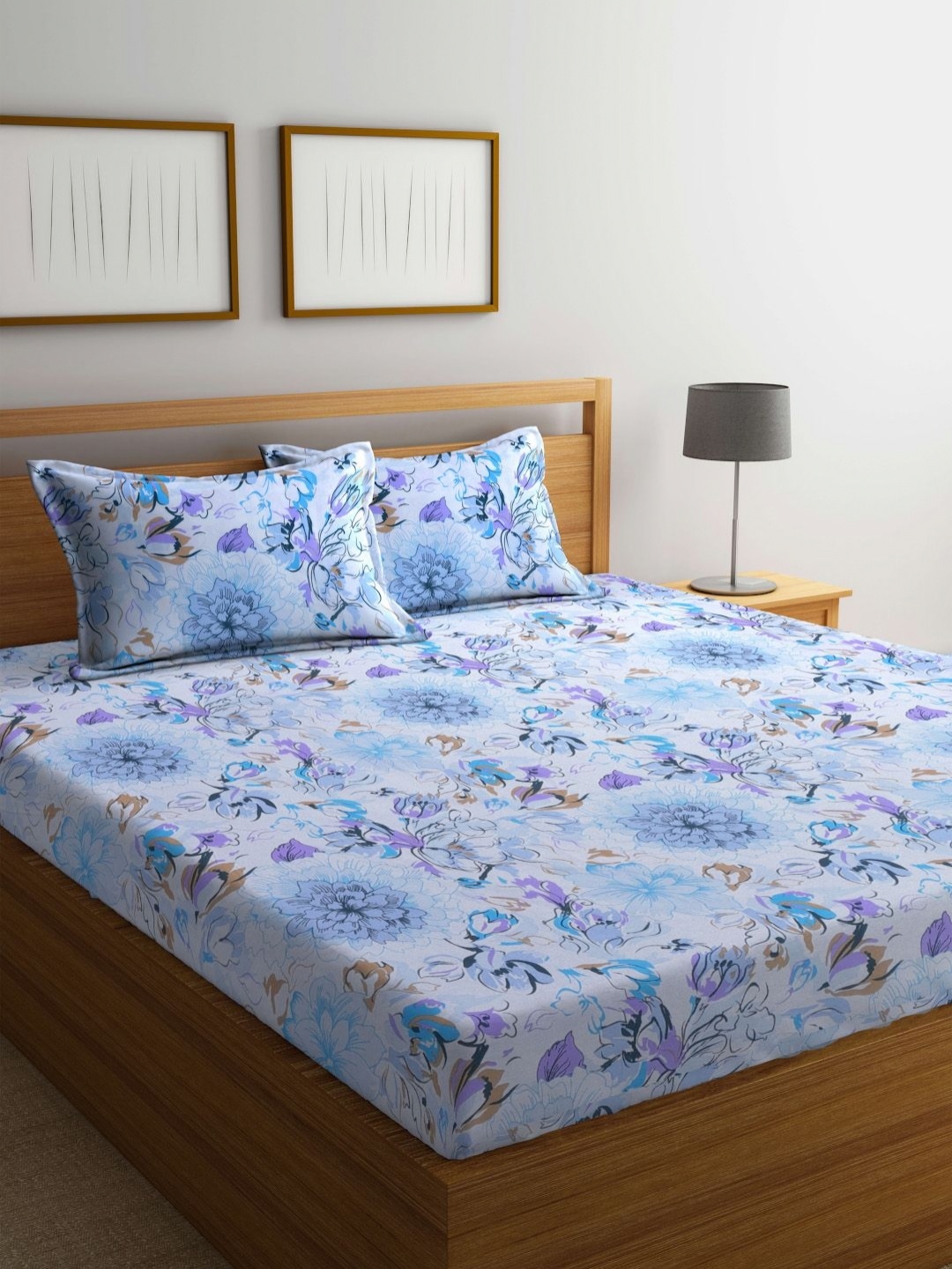 

BOMBAY DYEING Blue Printed 120 TC Pure Cotton Double Queen Bedsheet with 2 Pillow Covers