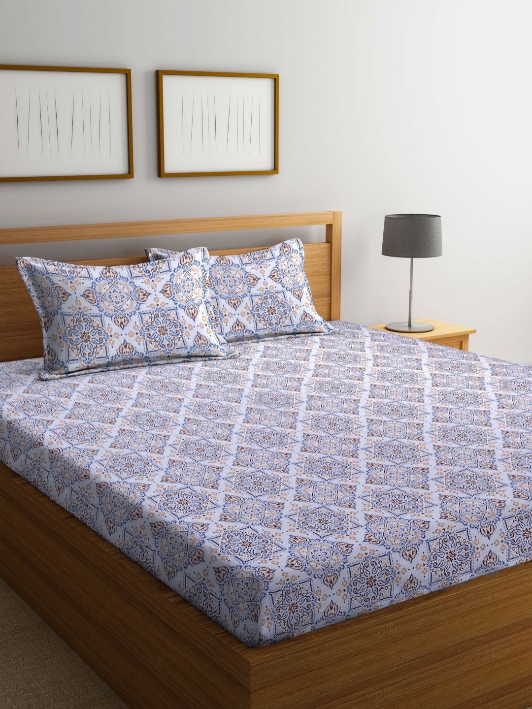 

BOMBAY DYEING White Ethnic Motifs Pure Cotton 144 TC Queen Bedsheet with 2 Pillow Covers