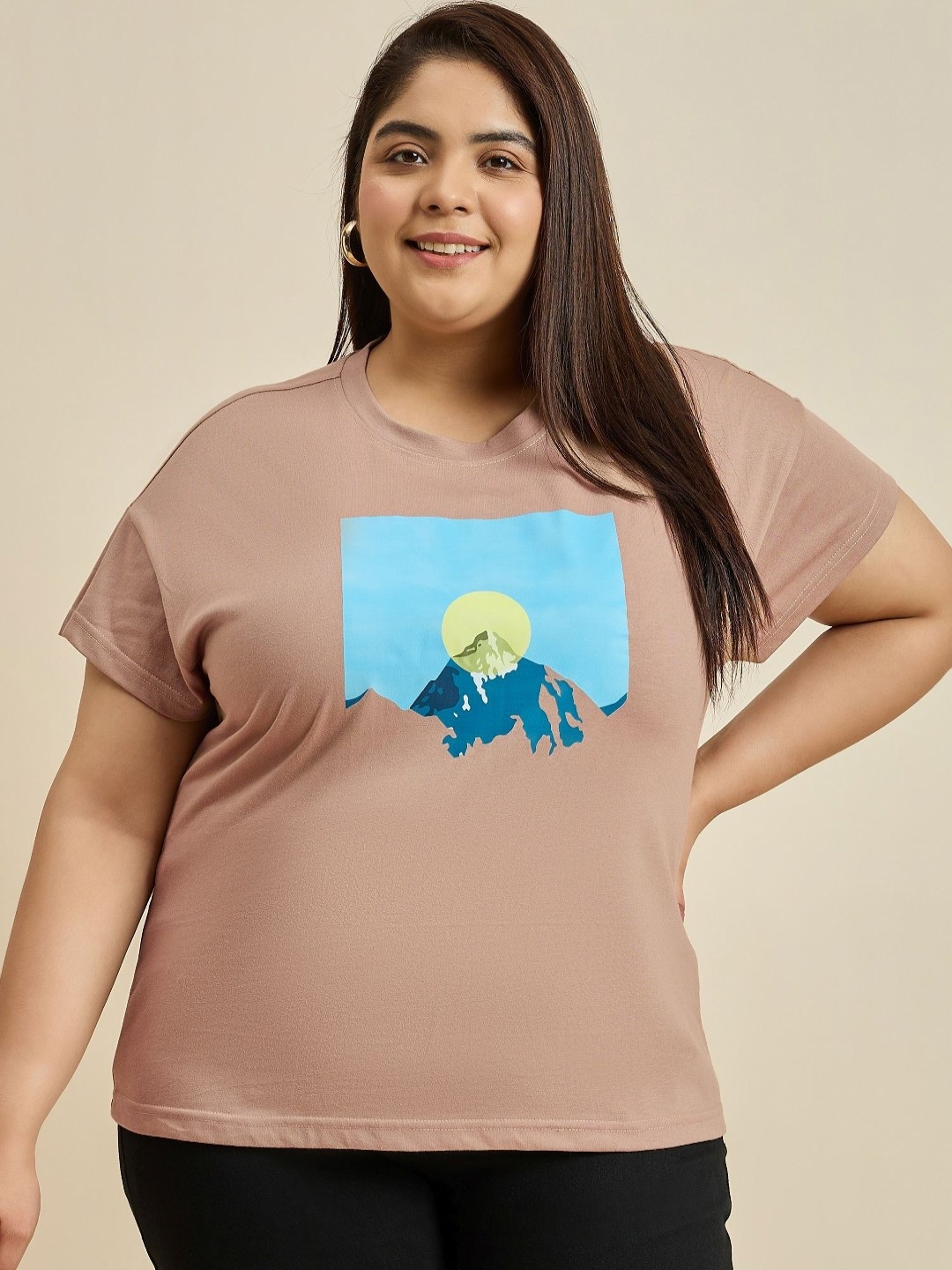 

Sztori Women Cotton Typography Printed T-shirt, Khaki
