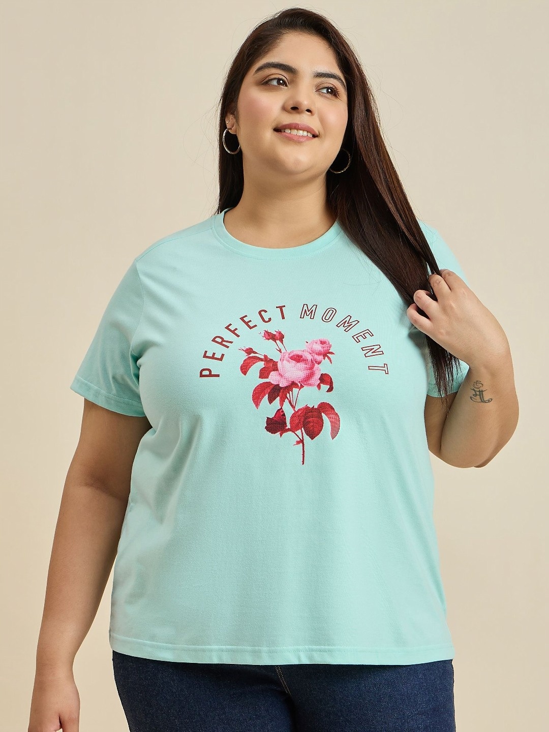 

Sztori Women Printed Short Sleeves T-shirt, Turquoise blue
