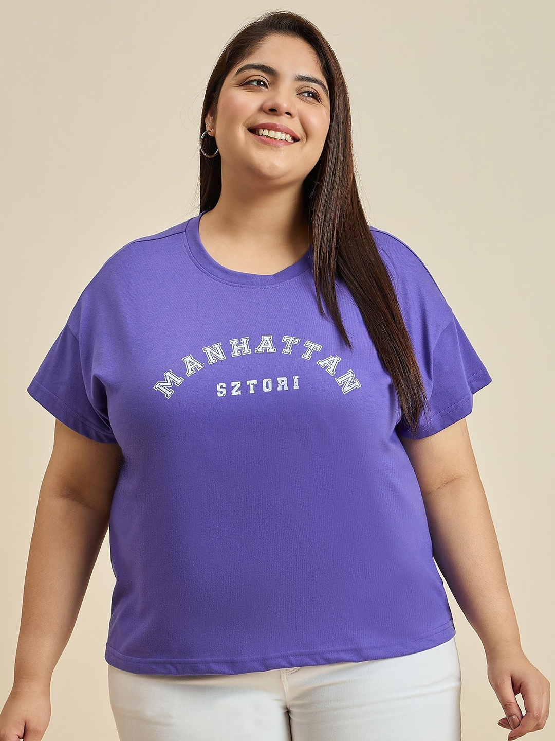 Sztori Solid Women Typography Printed Drop Shoulder T-shirt, Blue