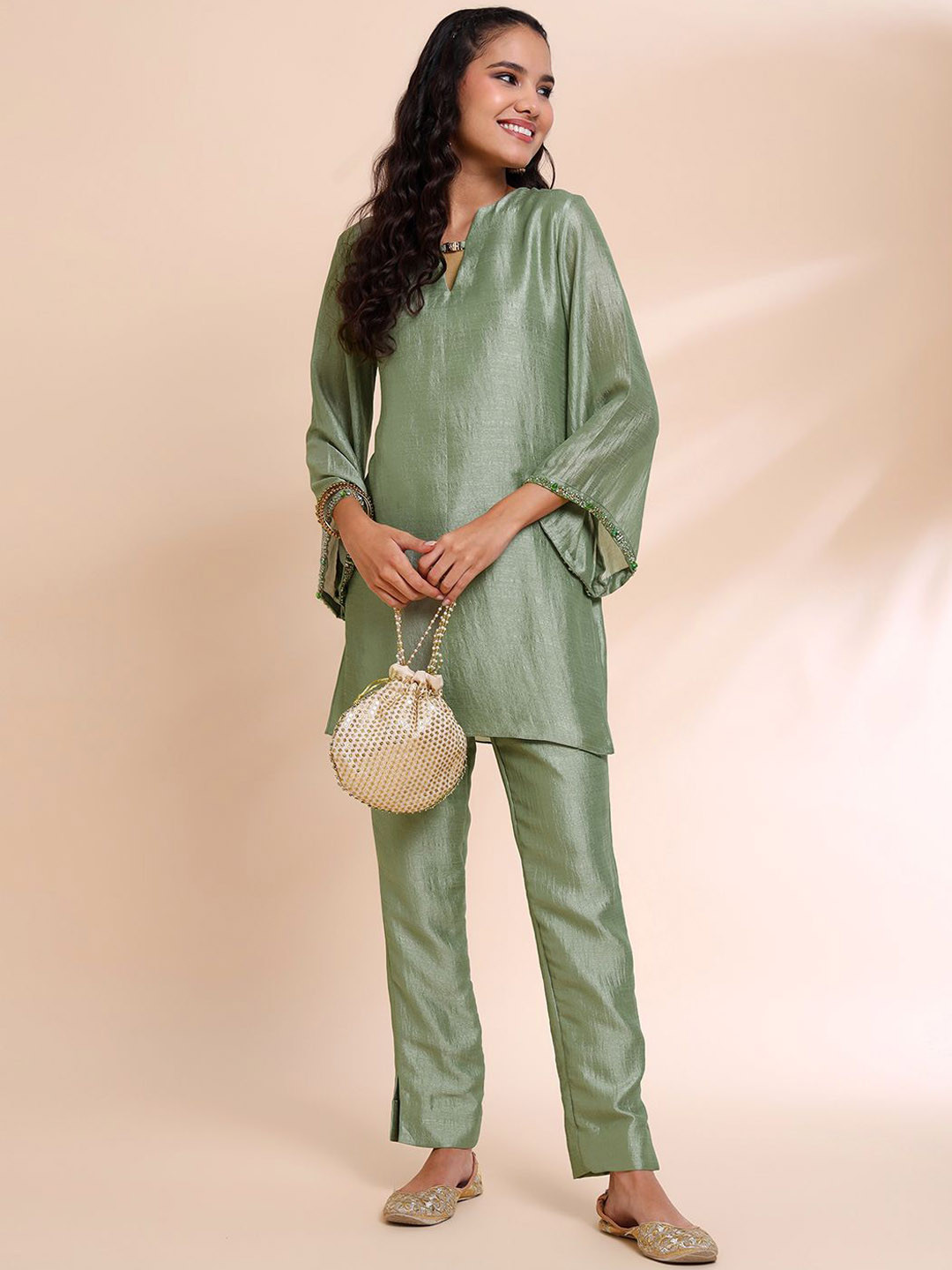 

RIRASA Notch Neck Tunic with Trousers, Green