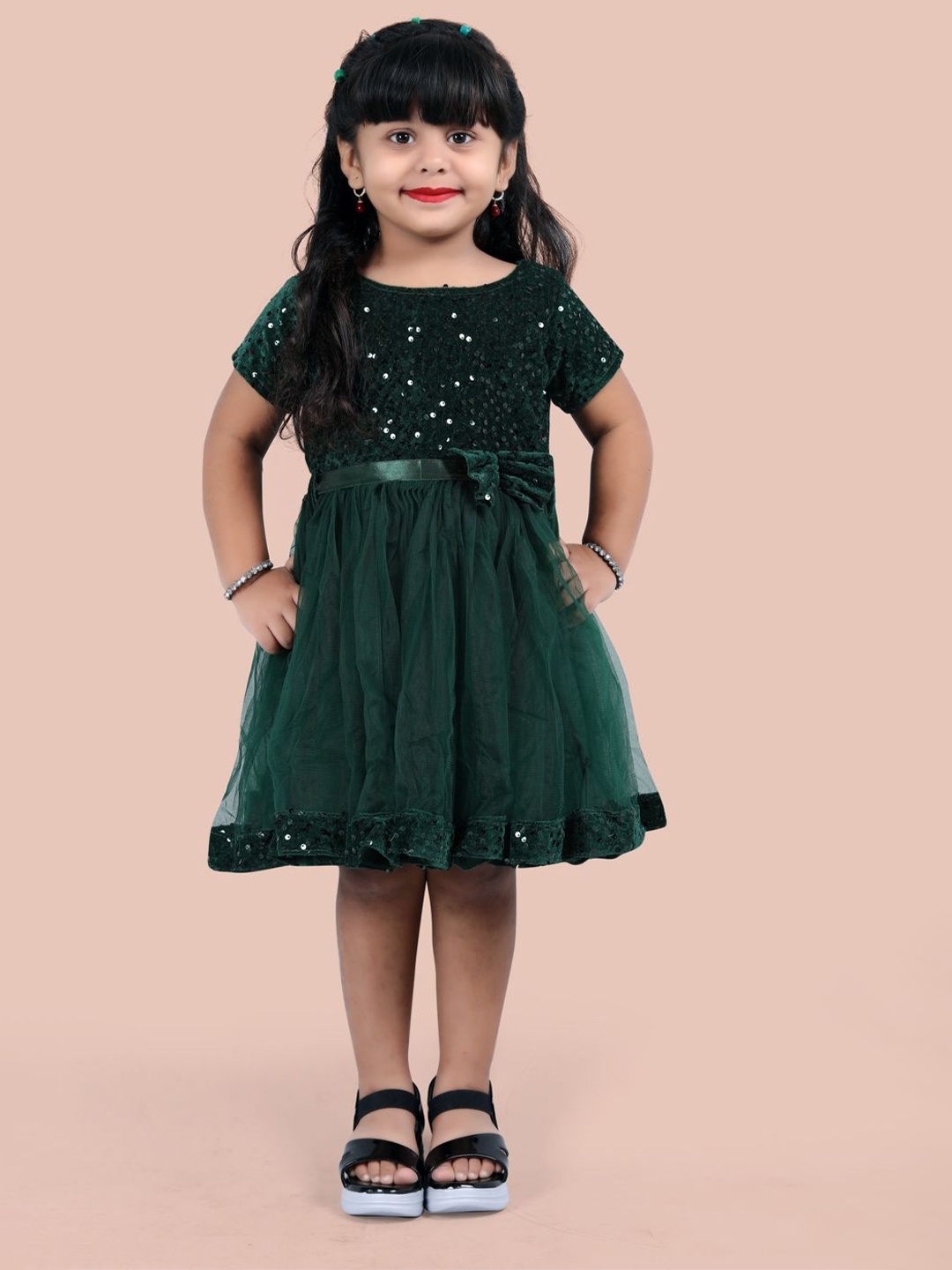 

Shrithi Fashion Fab Girls Embellished Velvet Fit & Flare Dress, Green