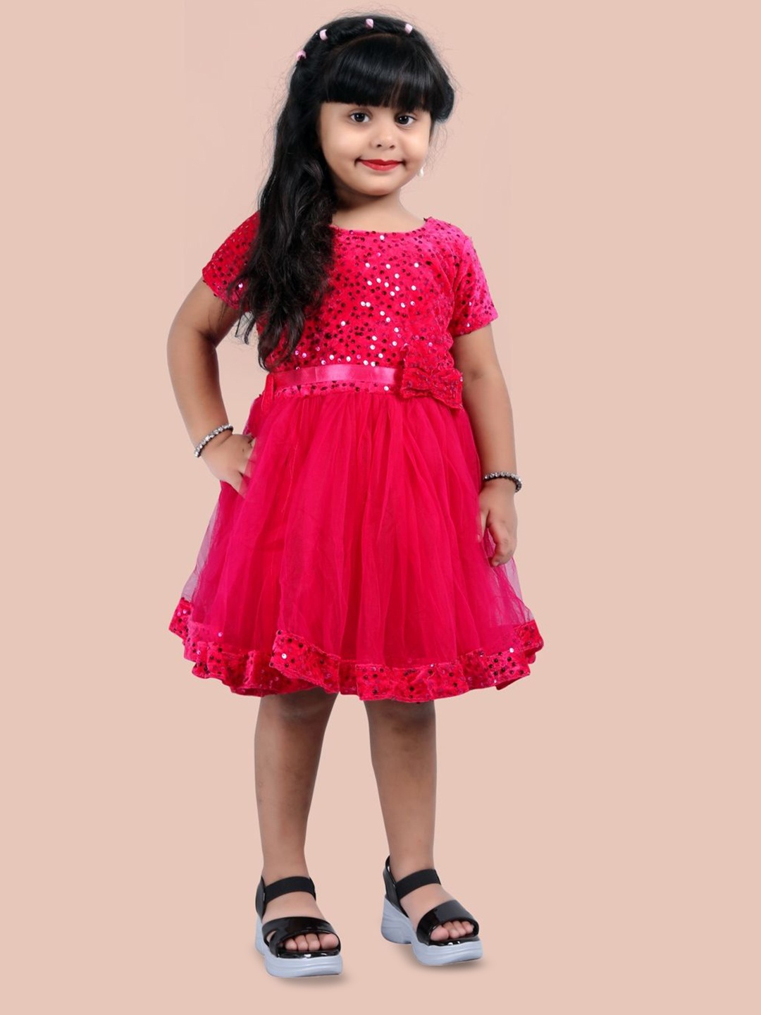 

Shrithi Fashion Fab Girls Velvet Fit & Flare Dress, Fuchsia
