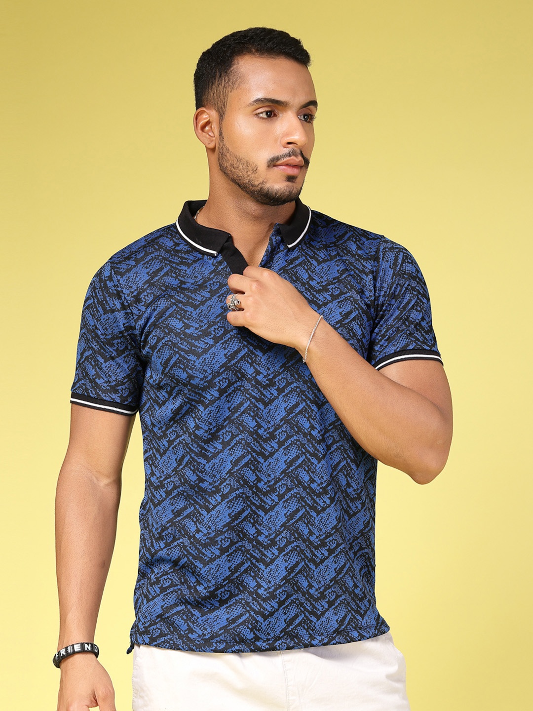 

Rigo Men Printed Polo Collar Slim Fit T-shirt, Blue