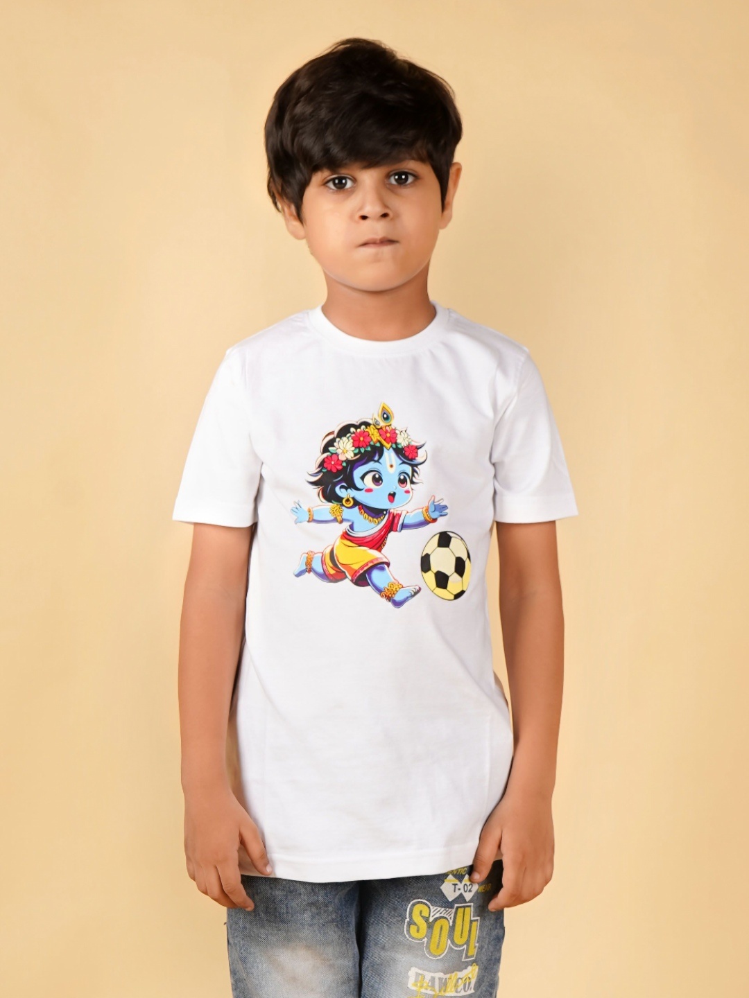 

PRABHUBHAKTI Kids Printed Round Neck Bio Finish T-shirt, White