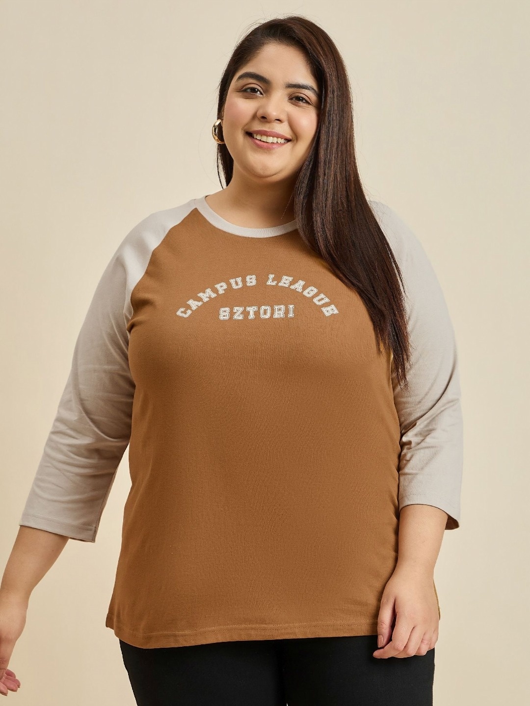 

Sztori Women Typography T-shirt, Brown