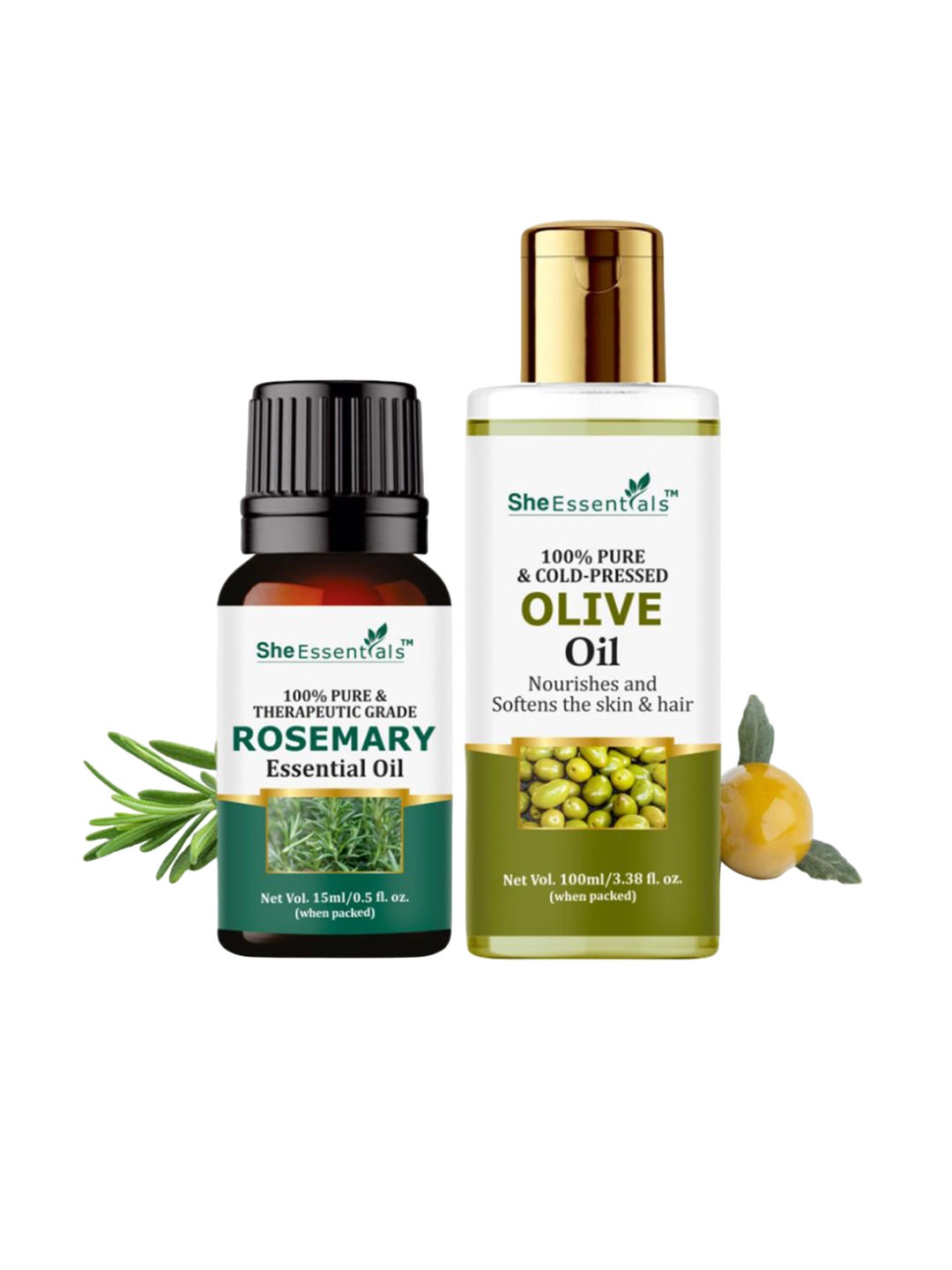 

She Essentials Set Of 2 Olive Oil & Rosemary Essential Oil - 115ml, Transparent