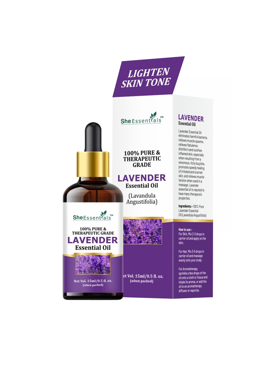 

She Essentials Lavender Essential Oil - 15ml, Transparent