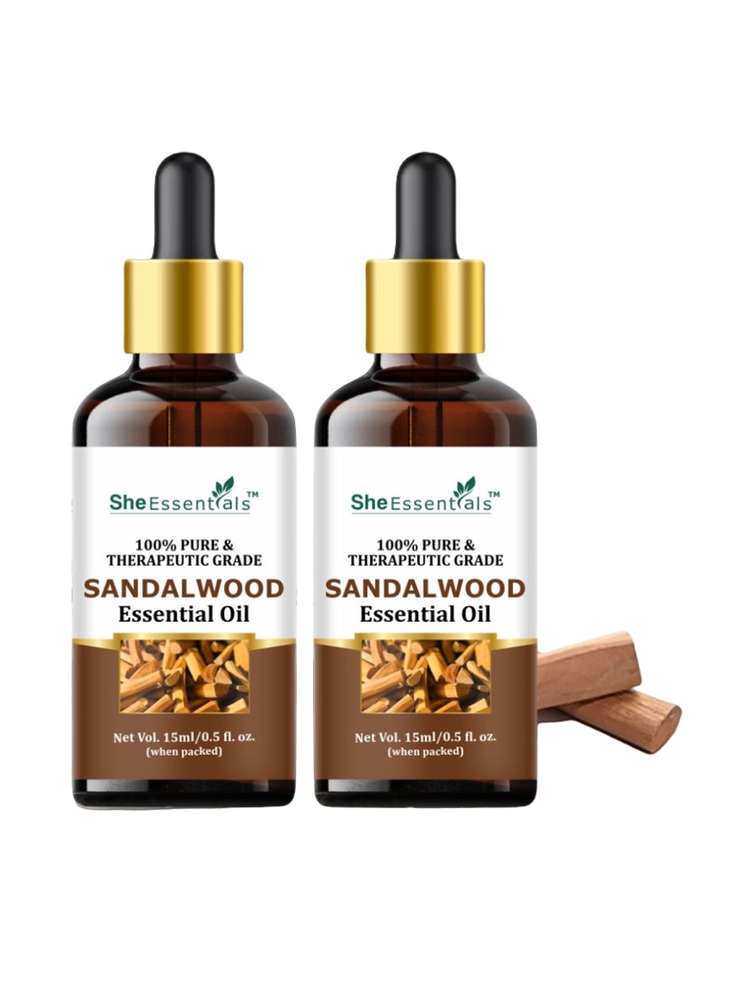 

She Essentials Set of 2 Pure Sandalwood Therapeutic Grade Essential Oil - 15 ml each, Brown