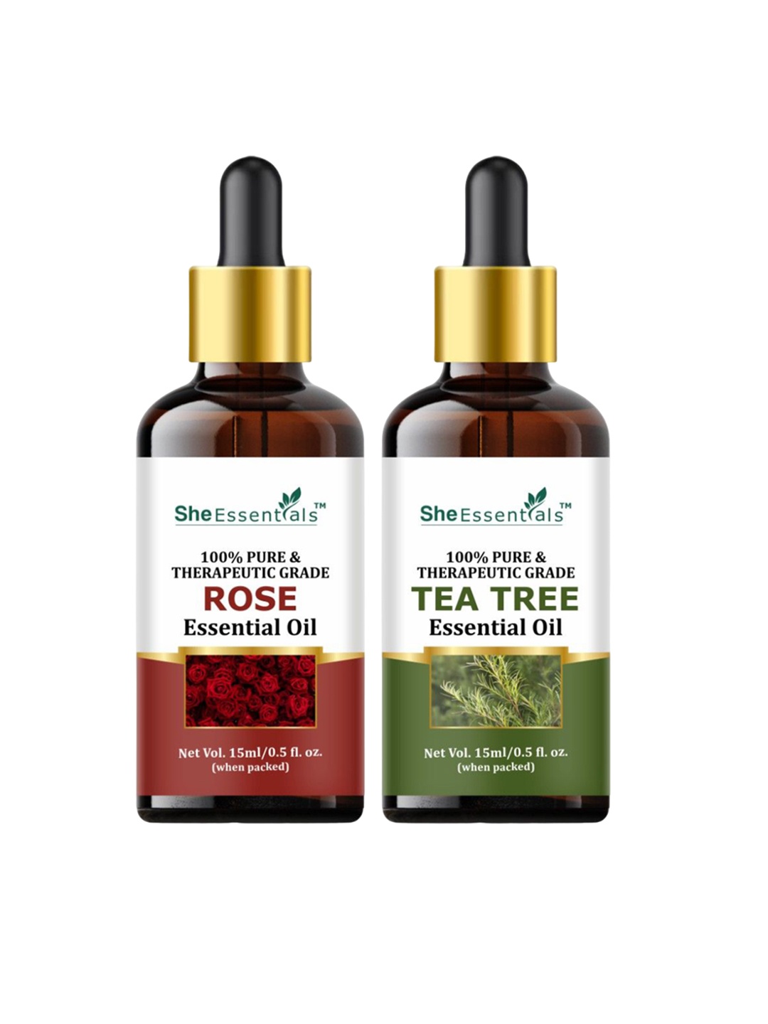 

She Essentials Set Of 2 Rose Oil & Tea Tree Essential Oil - 15ml Each, Transparent