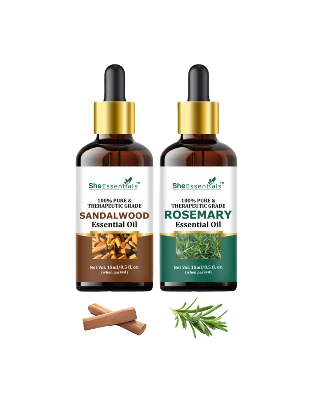 

She Essentials Set Of 2 Sandalwood & Rosemary Essential Oil - 15ml Each, Transparent