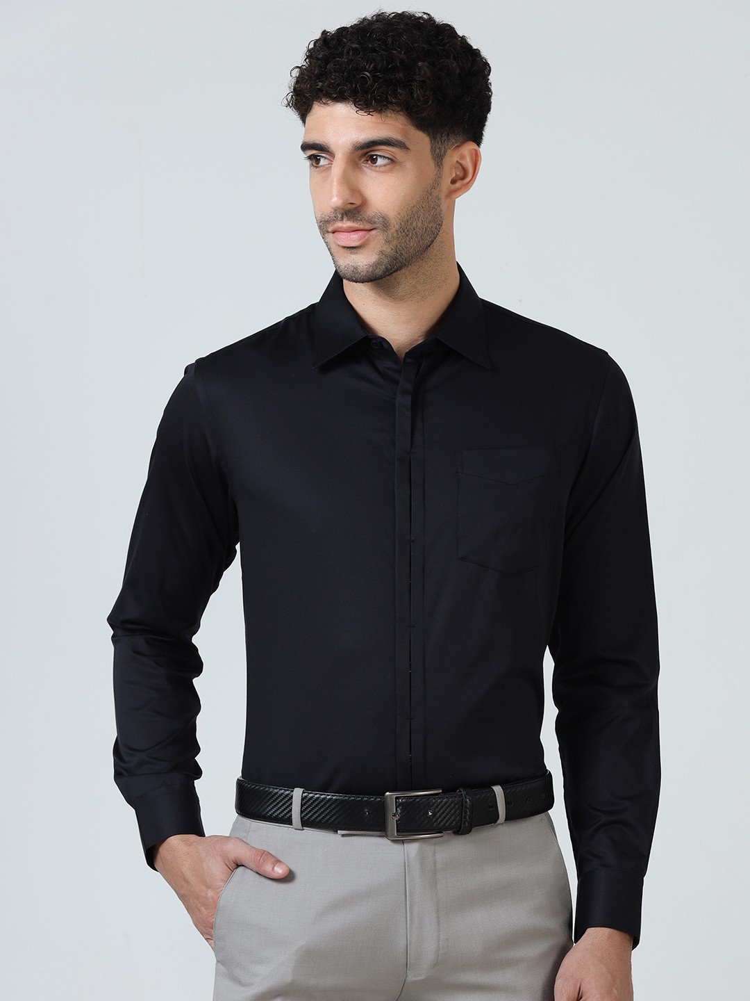 

THE FORMAL CLUB Men Signature Placket Formal Shirt, Black