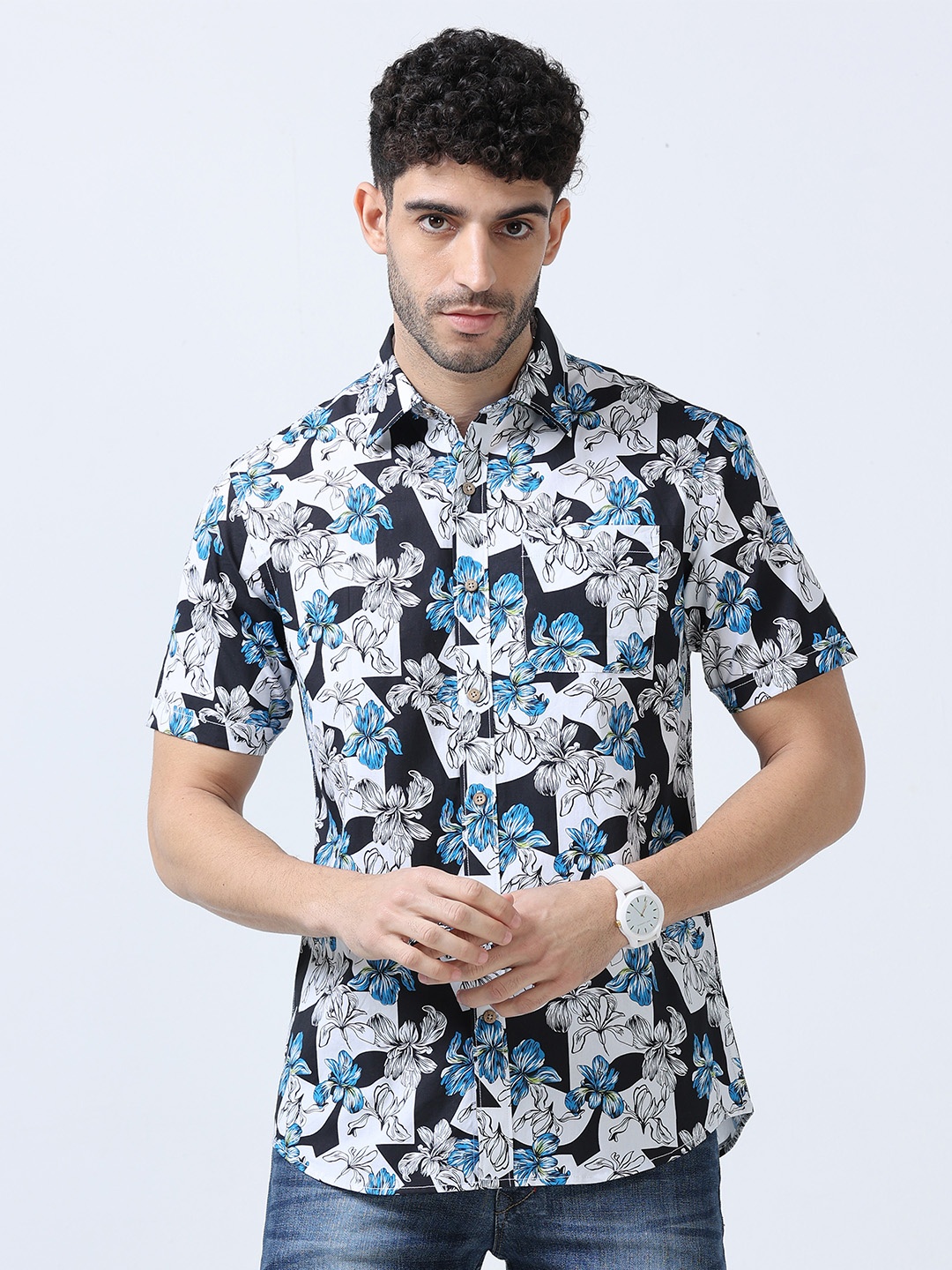 

THE FORMAL CLUB Men Floral Printed Cotton Shirt, Black