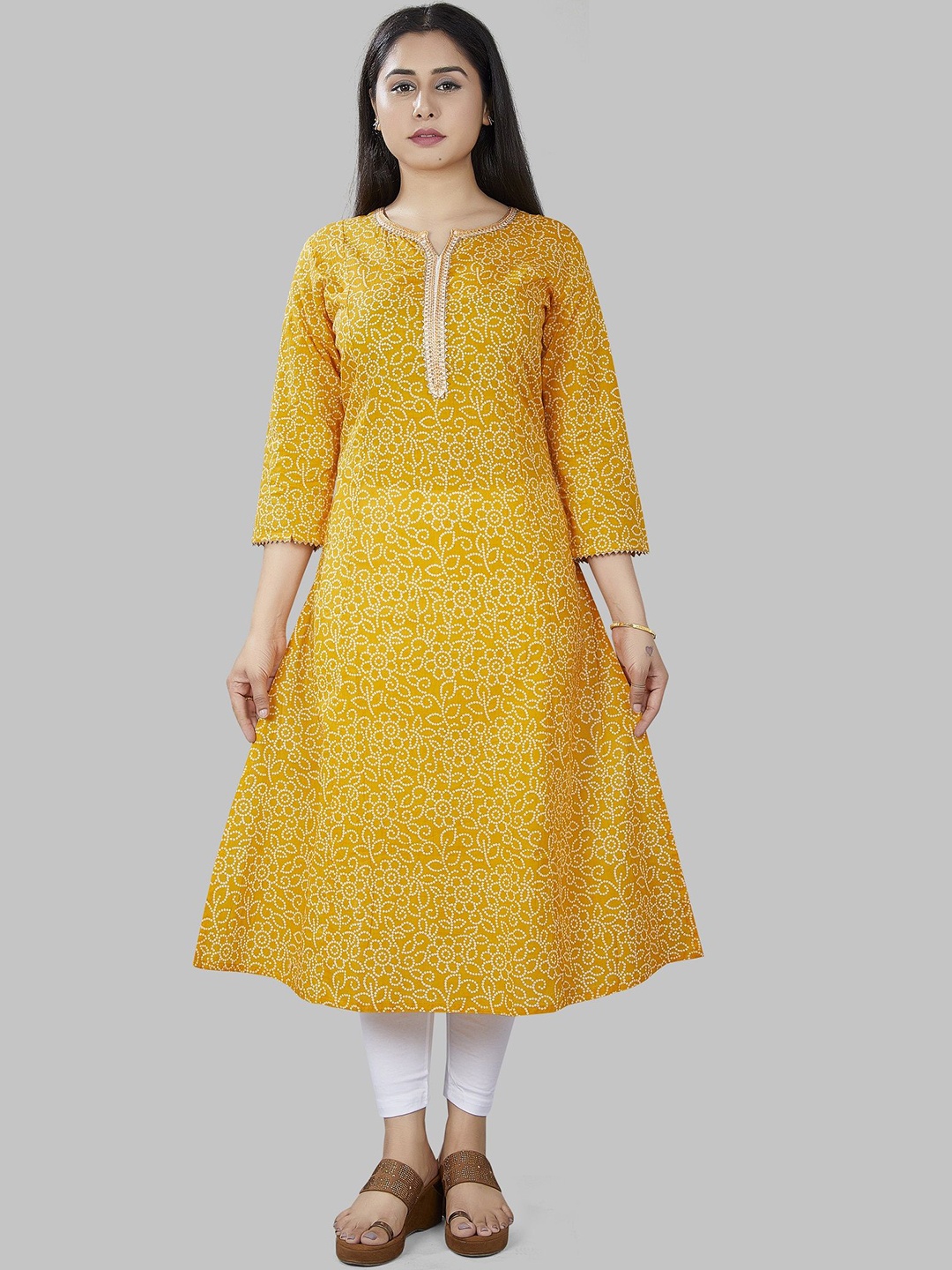 

COTTON CULTURE Bandhani Printed Cotton A-Line Kurta, Mustard