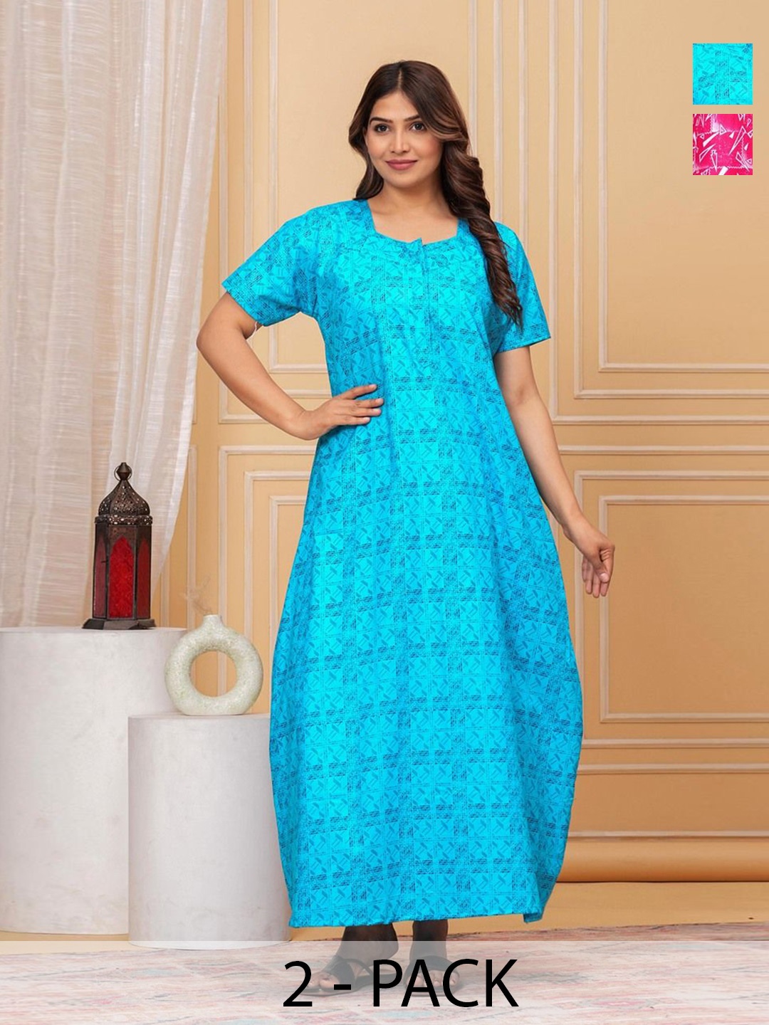 

JVSP FASHION Print Of 2 Printed Maxi Nightdress, Blue