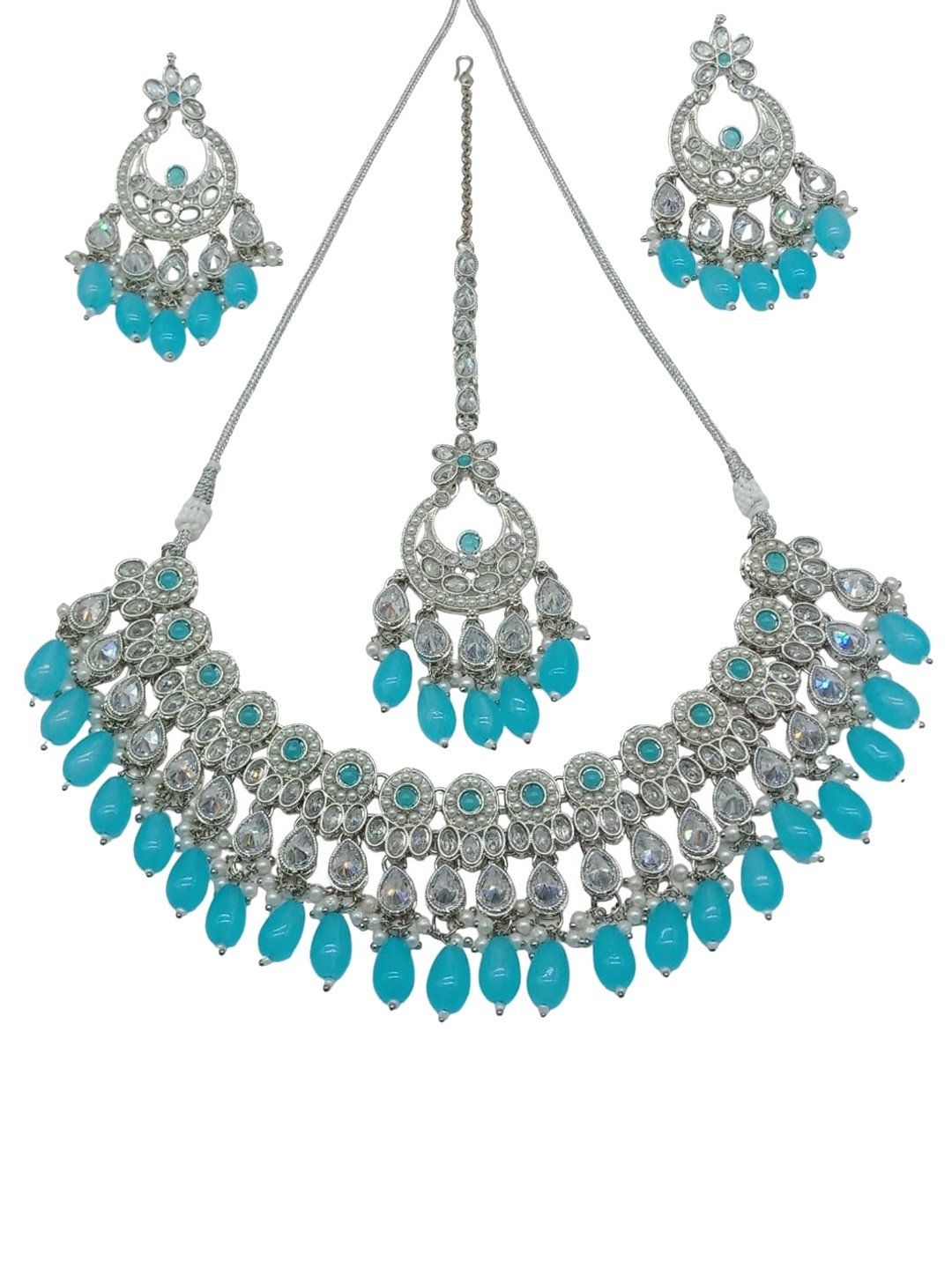 

AASHISH IMITATION American Diamond-Studded Jewellery Set, Turquoise blue