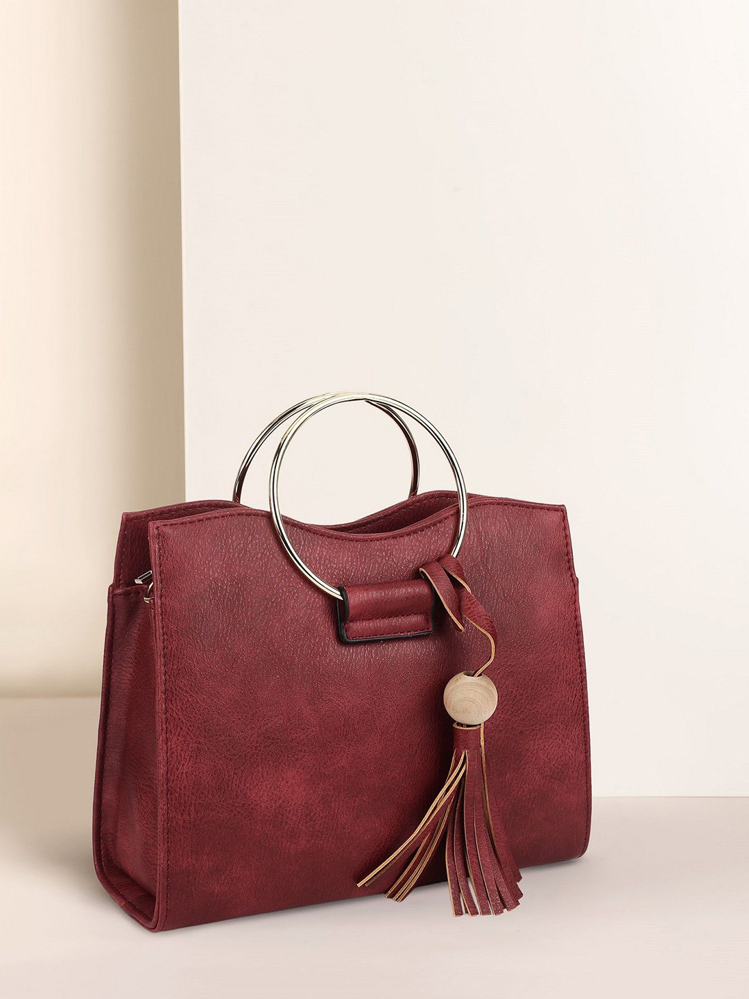

Diva Dale Textured PU Bucket Handheld Bag with Tasselled, Red