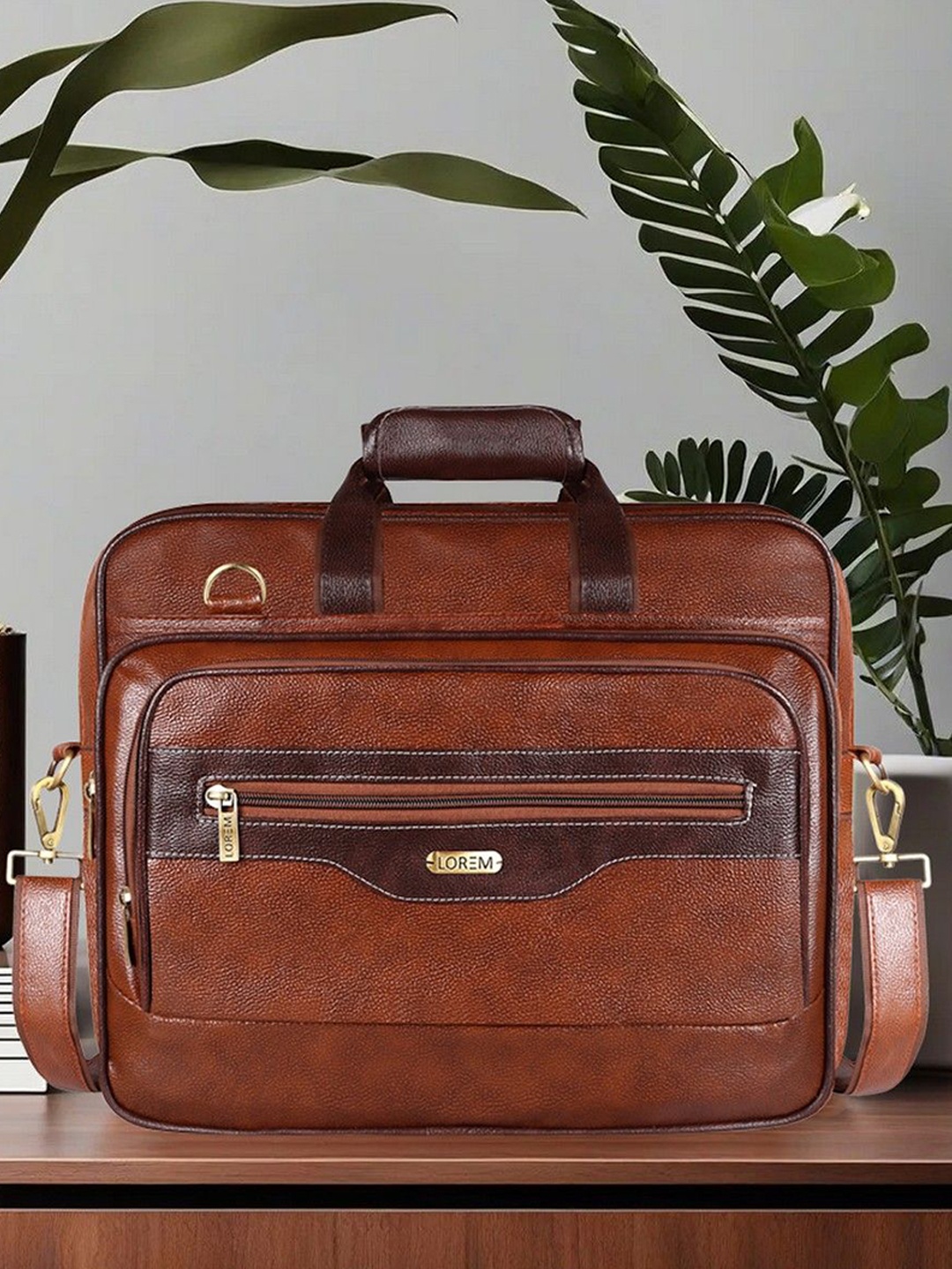 

LOREM Men Synthetic Laptop Bag, Tan