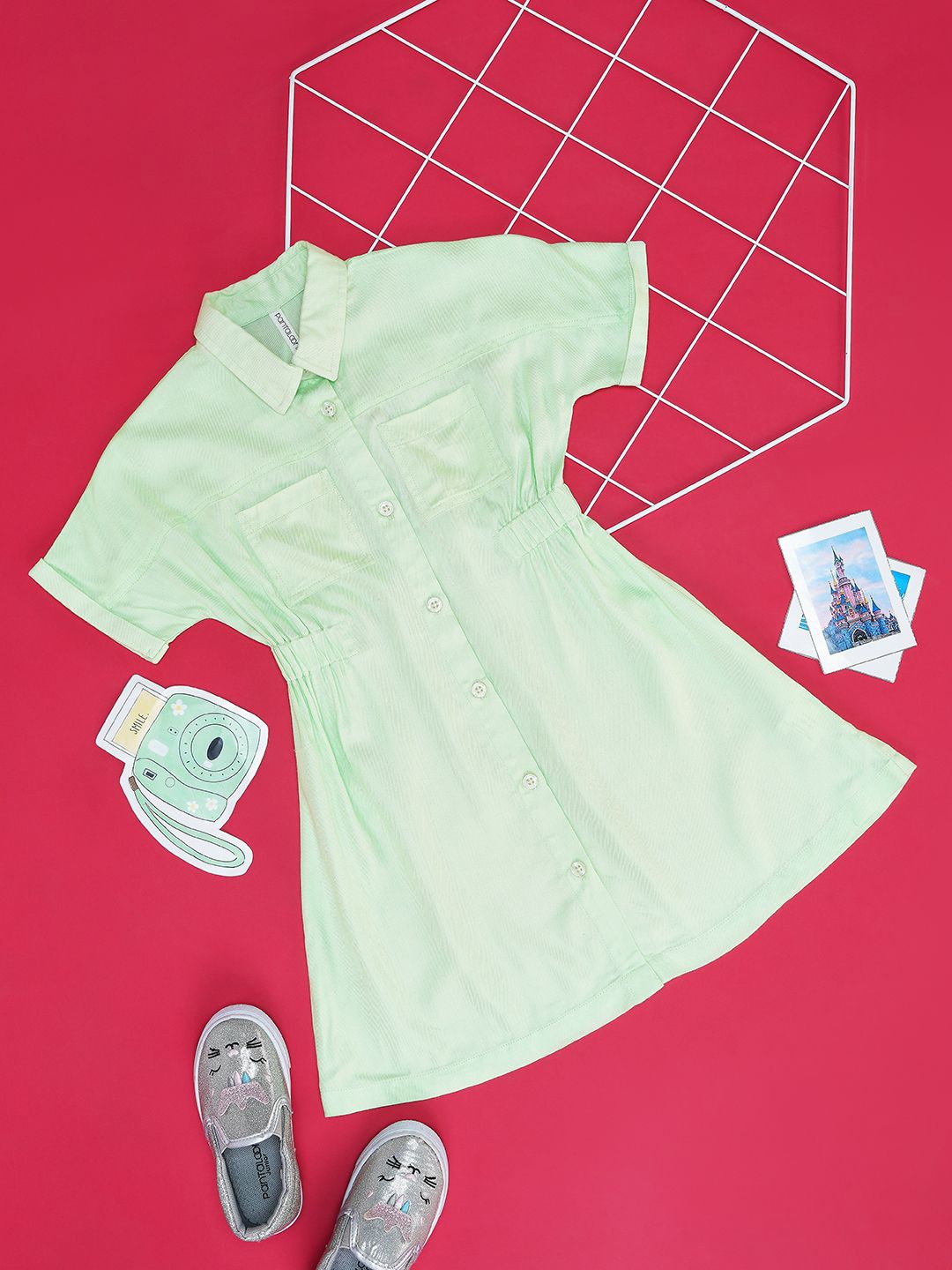 

Pantaloons Junior Girls Self Design Fit and Flare Dress, Green