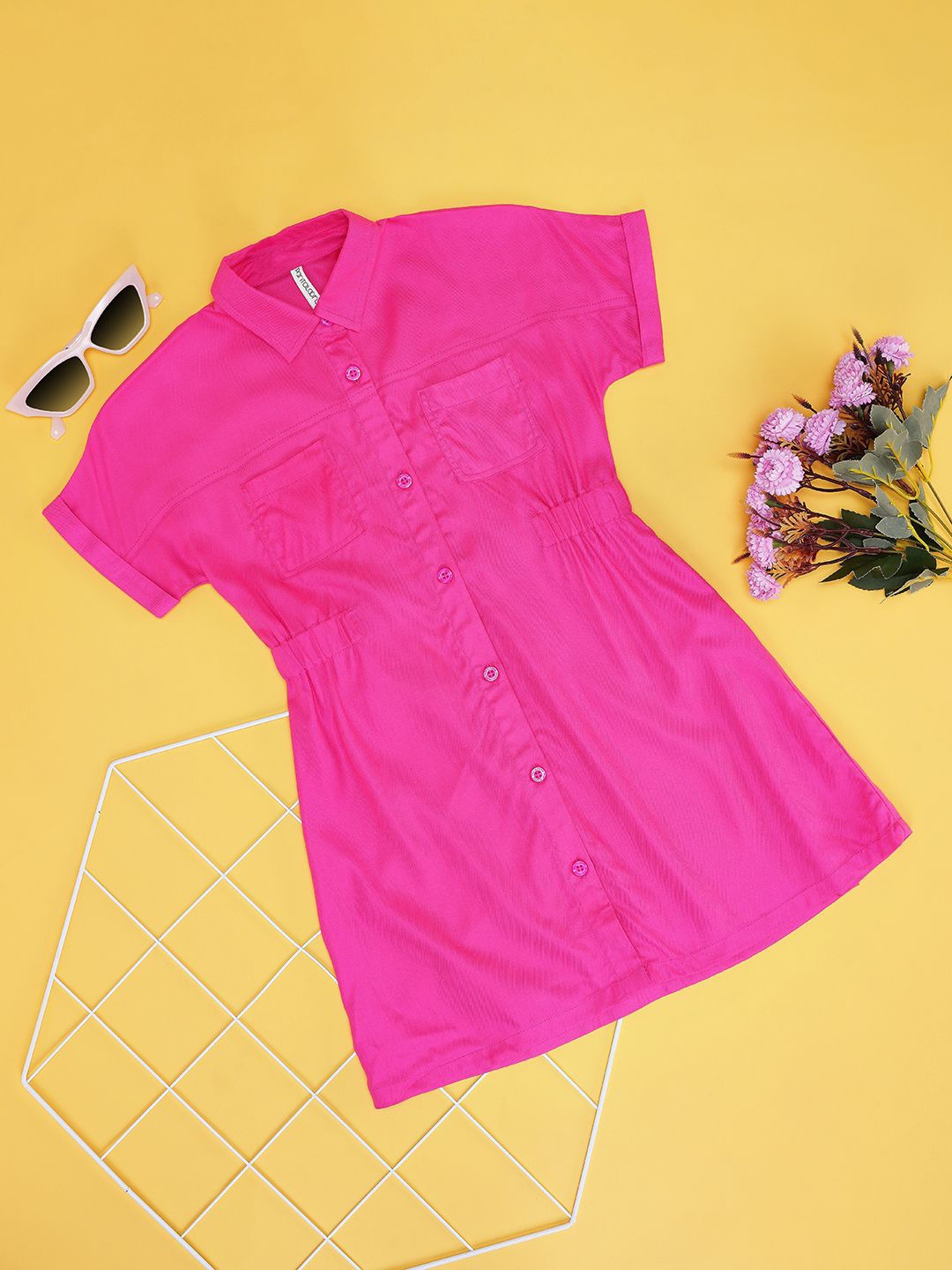 

Pantaloons Junior Girls Shirt Collar Shirt Dress, Pink