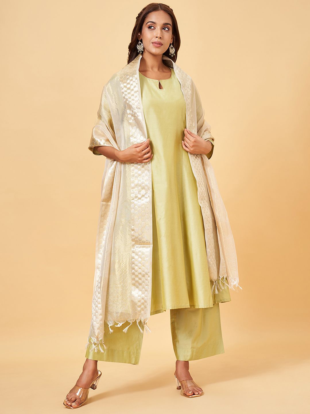 

RANGMANCH BY PANTALOONS Ethnic Motifs Woven Design Dupatta, Gold