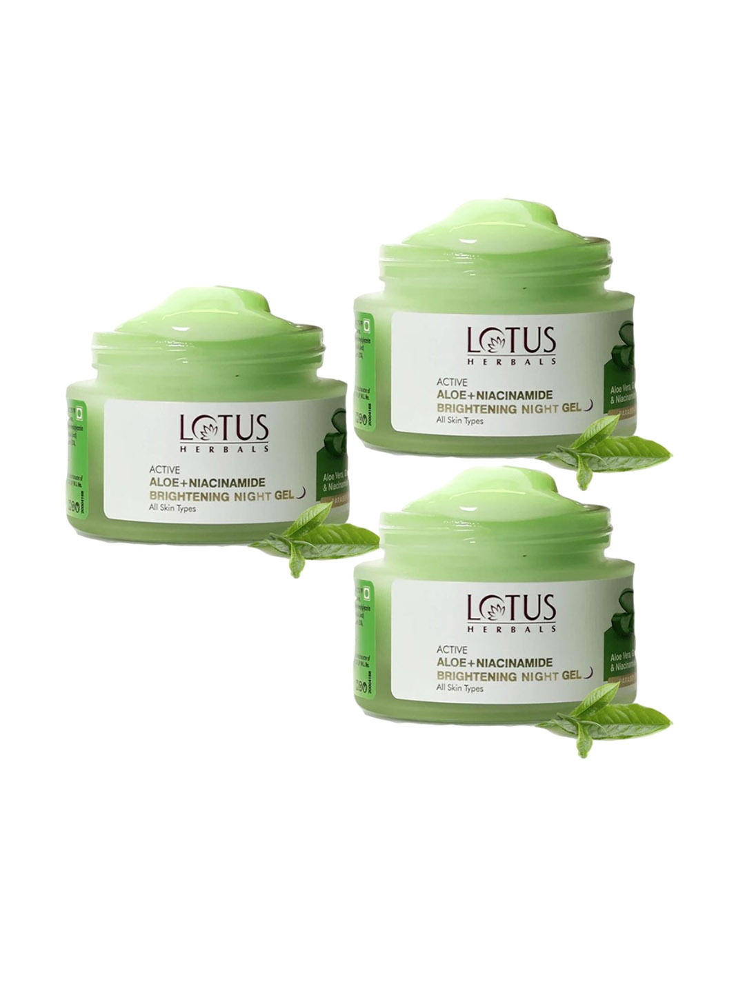 

Lotus Herbals Set Of 3 Active Aloe + Niacinamide Calm & Brighten Night Gel - 50g Each, Green