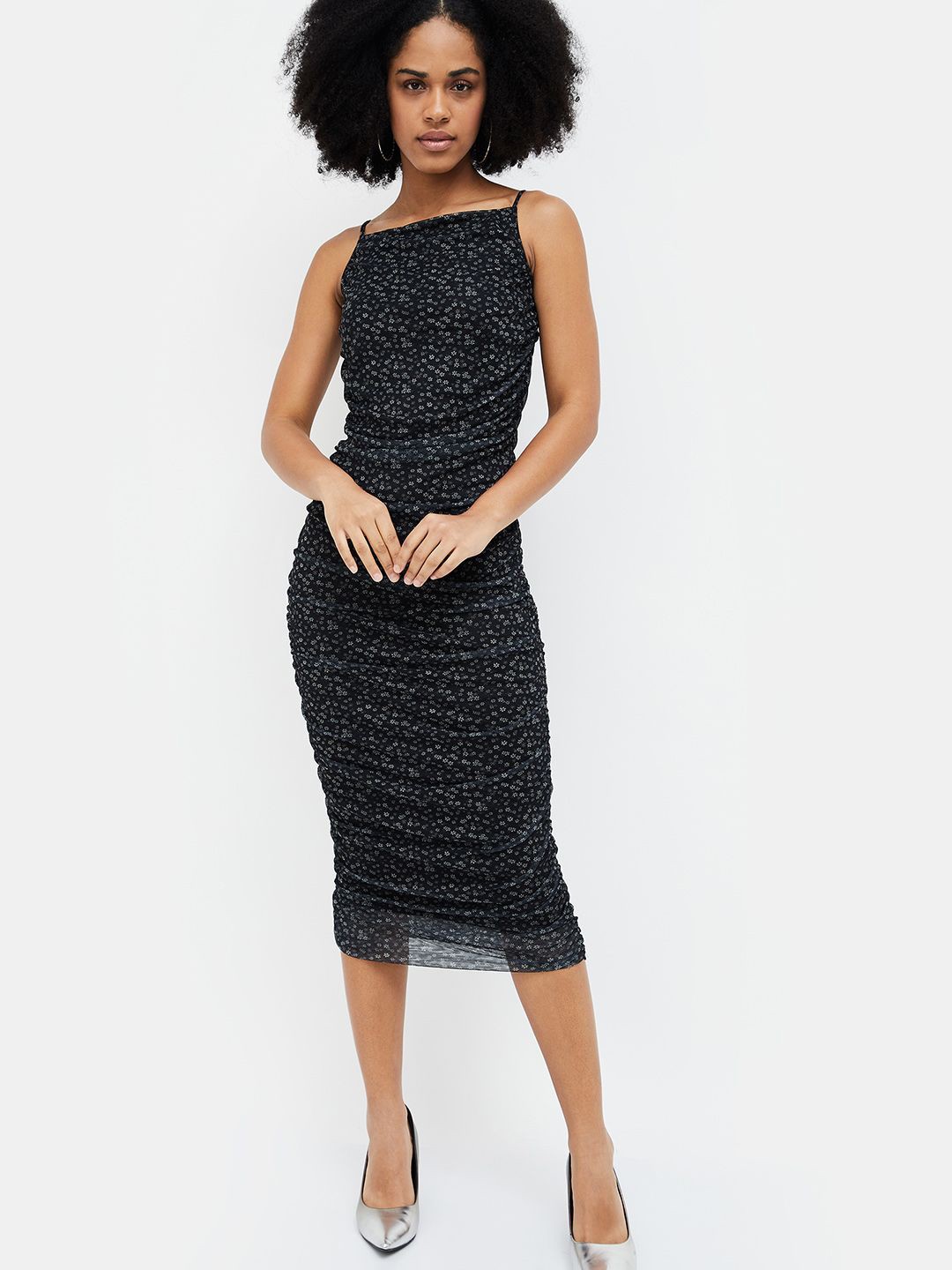 

Ginger by Lifestyle Women Floral Printed Bodycon Midi Dress, Black