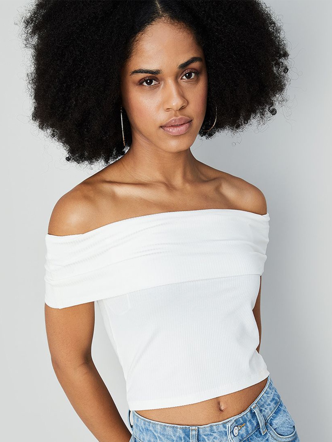 

Ginger by Lifestyle Women Off-Shoulder Bardot Crop Top, White