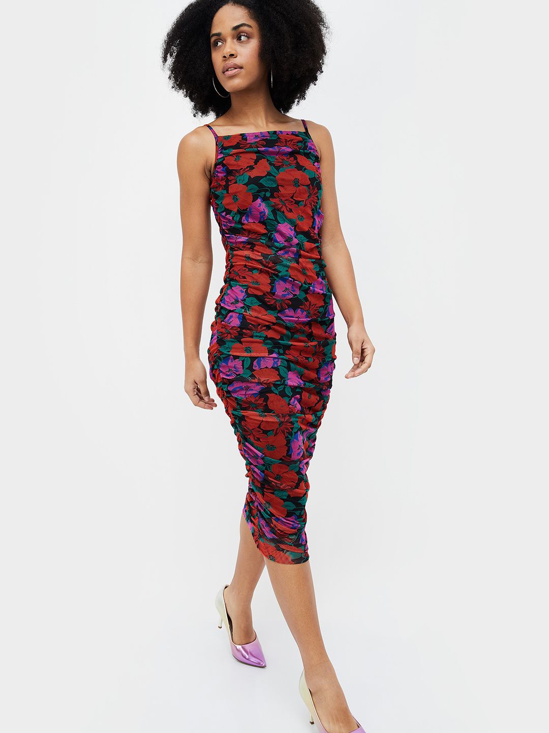 

Ginger by Lifestyle Pure Cotton Floral Printed Bodycon Midi Dress, Red