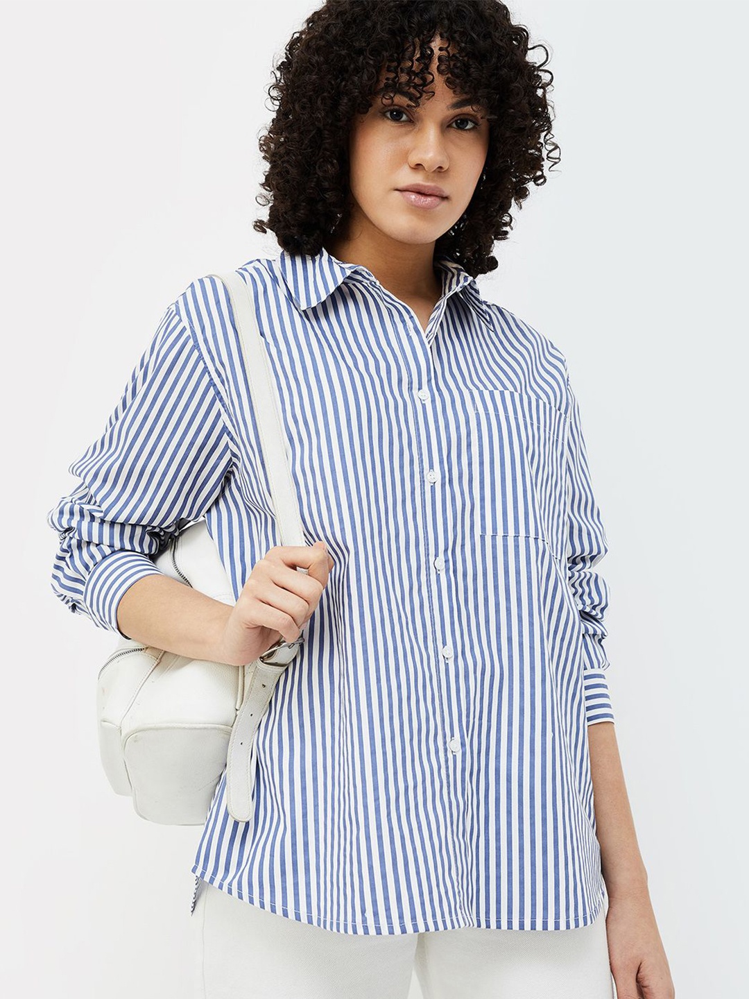 

Ginger by Lifestyle Women Striped Cotton Shirt Style Top, Blue
