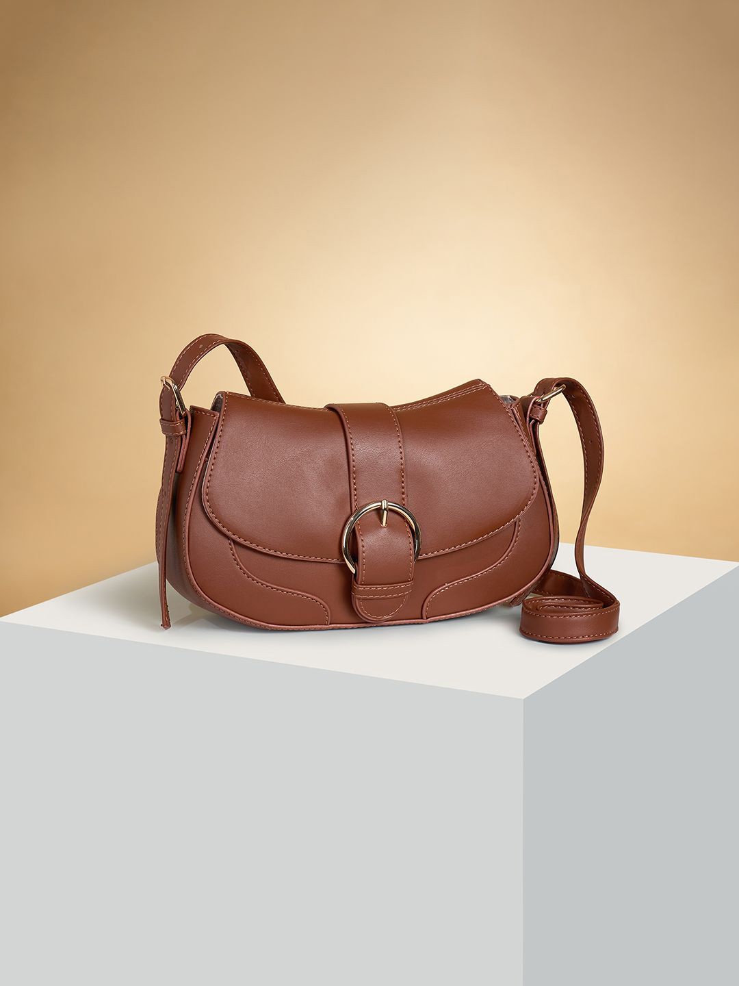 

Forever Glam by Pantaloons PU Oversized Structured Shoulder Bag with Tasselled, Tan