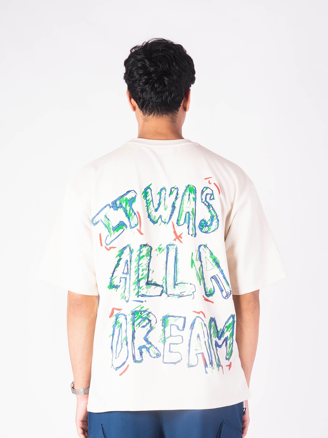

HOP HEAD Unisex Typography Printed Round Neck Oversized T-shirt, Cream
