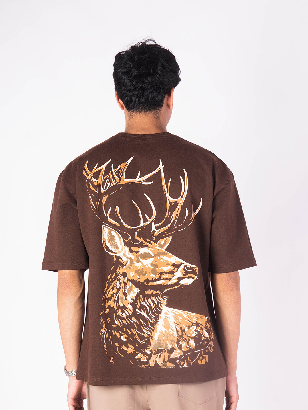

HOP HEAD Unisex Animal Graphic Printed Oversized T-shirt, Coffee brown