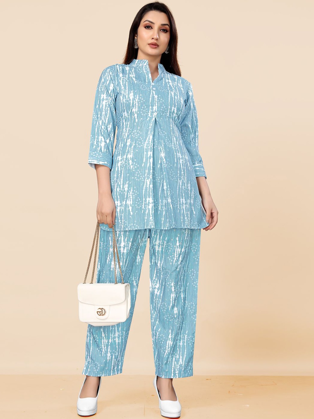 

Siya Fashion Printed Mandarin Collar Tunic & Trousers, Blue