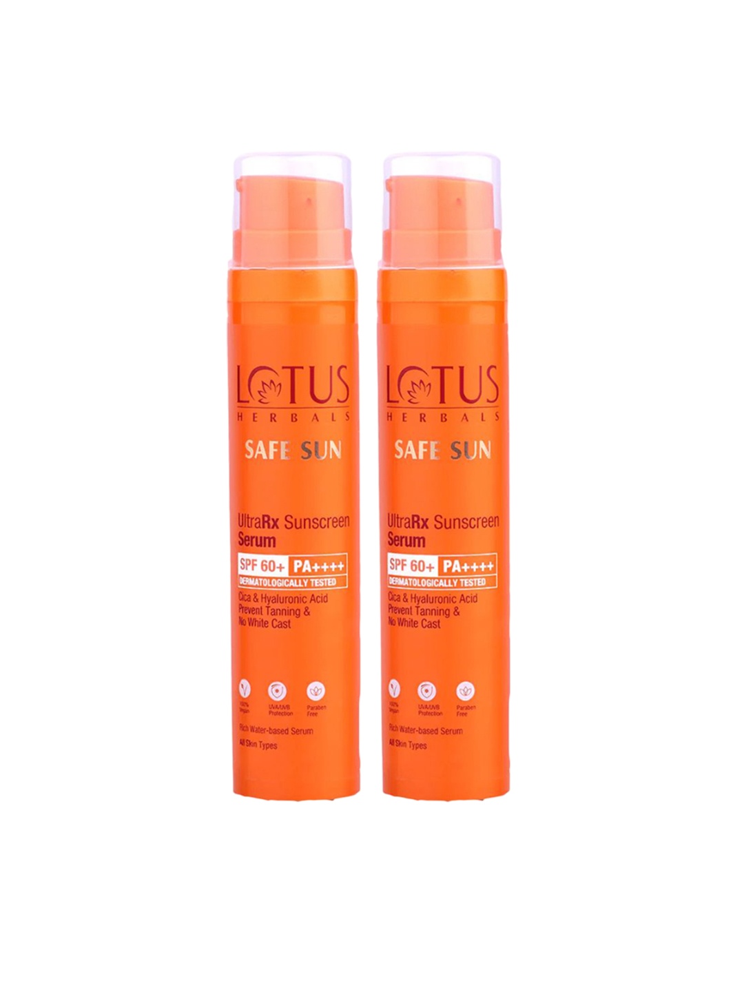 

Lotus Herbals Set Of 2 Safe Sun Ultrarx SPF 60 Sunscreen Serum- 50 ml Each, Orange