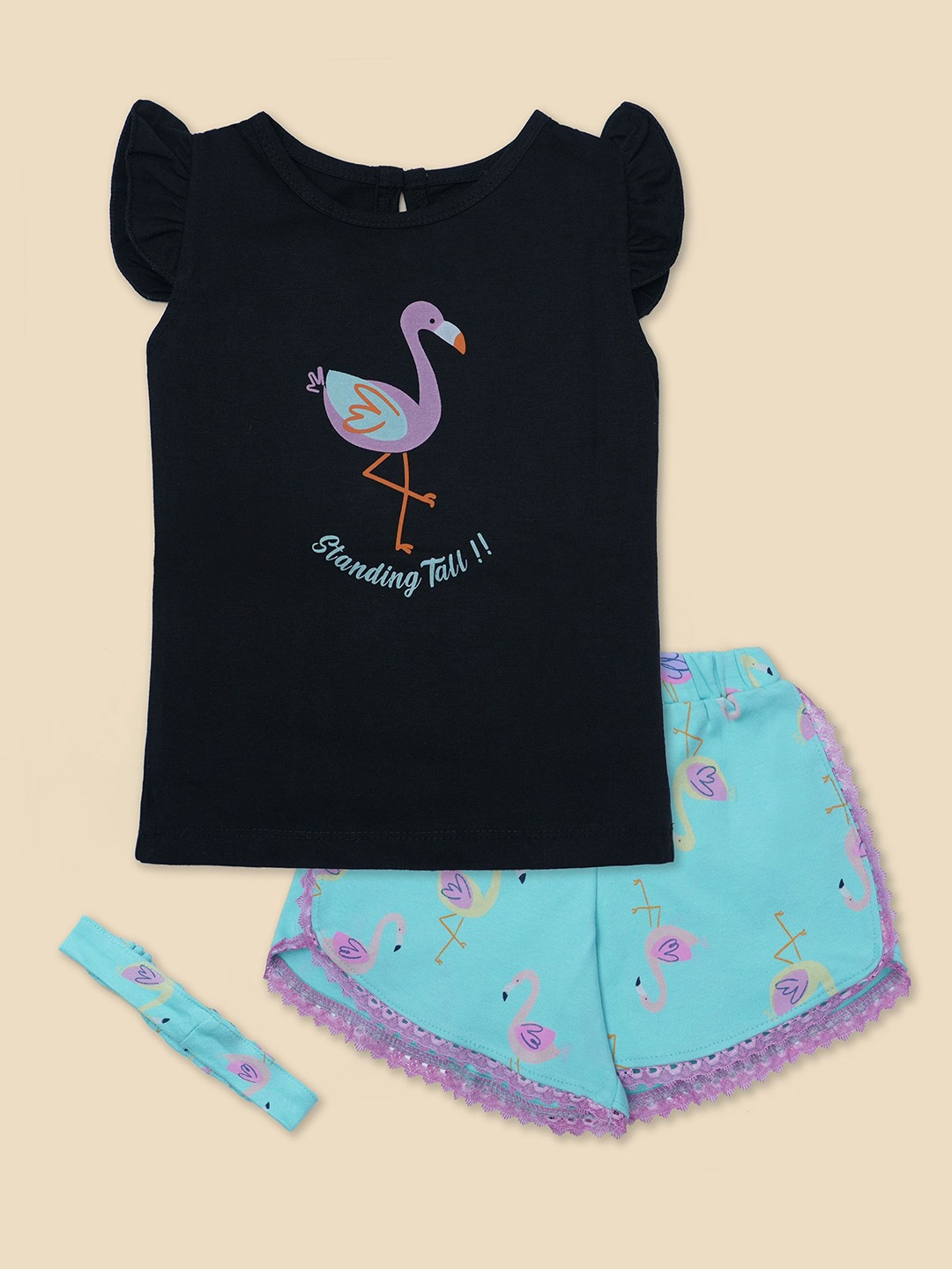 

Nino Togs Girls Printed Top With Shorts, Black