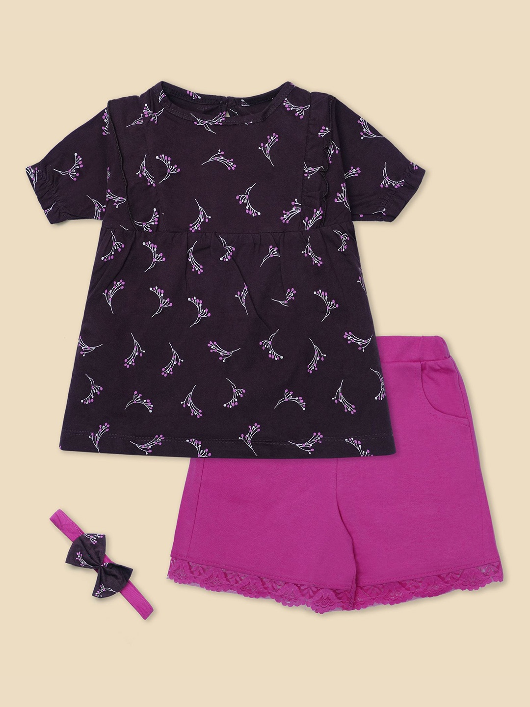 

Nino Togs Girls Printed Peplum Top With Shorts, Purple