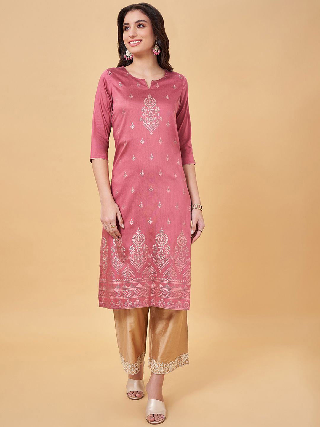 

RANGMANCH BY PANTALOONS Ethnic Motifs Printed Kurta, Pink