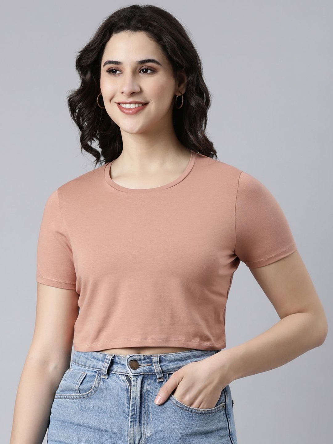 

TWIN BIRDS Women Pockets T-shirt, Peach