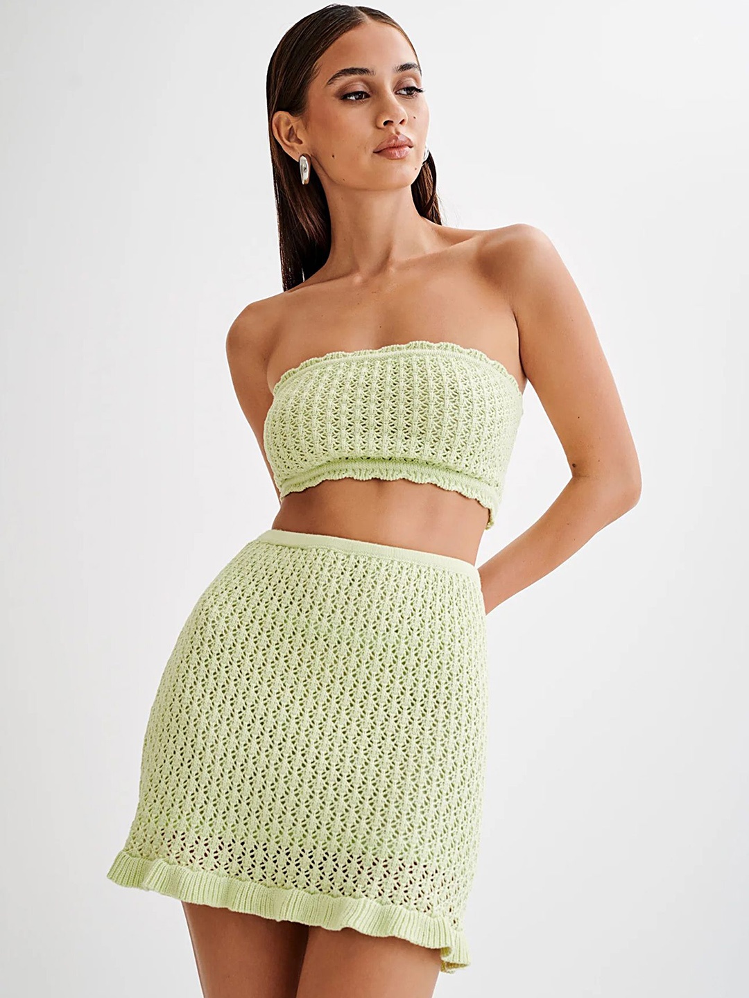 

LULU & SKY Beachwear Knitted Tube Top & Skirt, Green