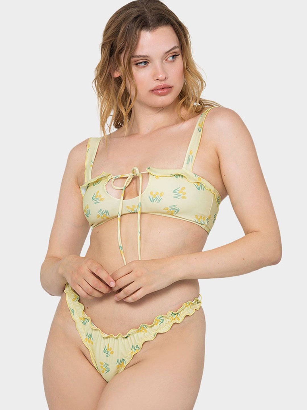 

LULU & SKY Yellow Floral Print Two Piece Bikini Set