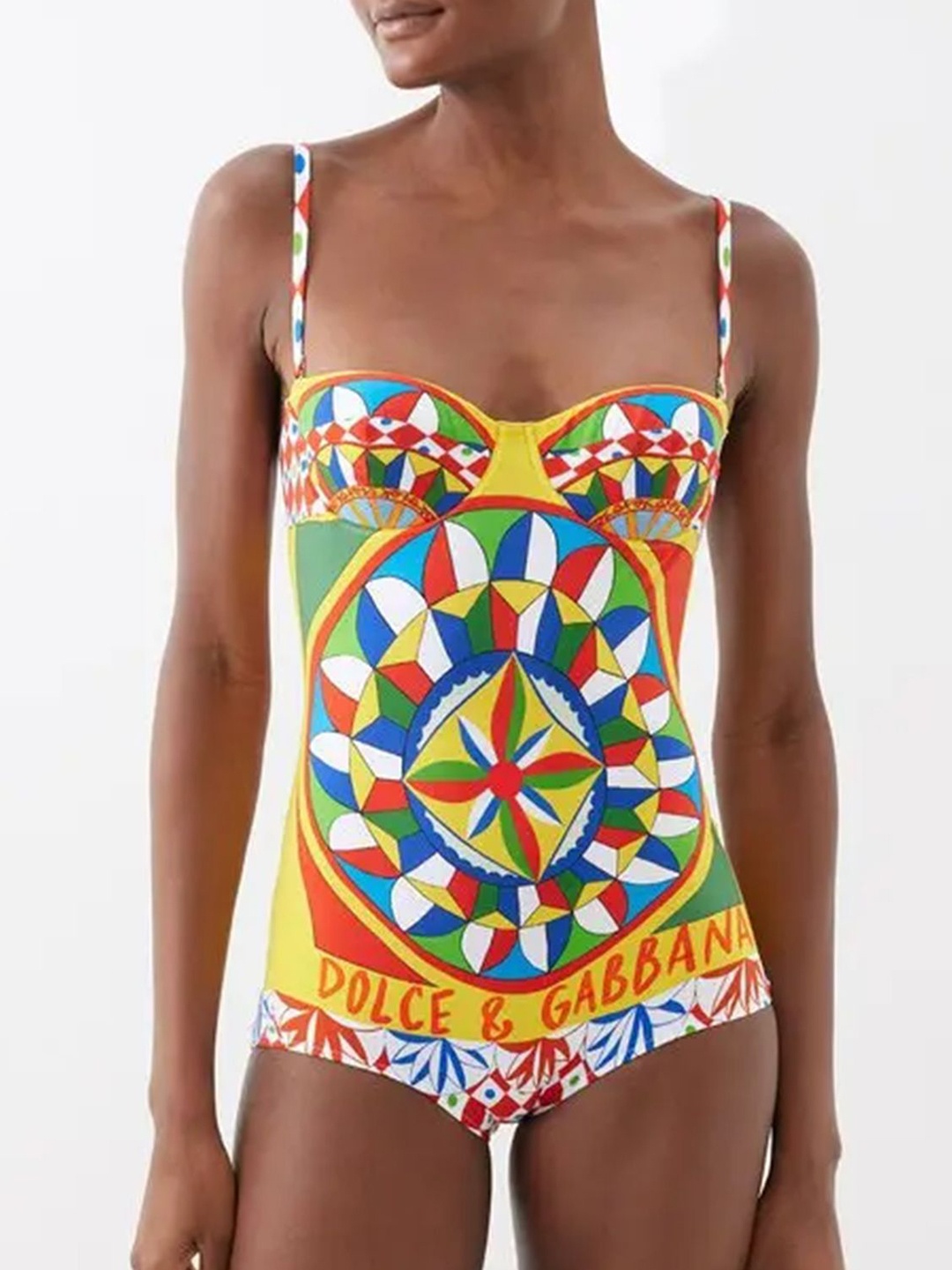 

LULU & SKY Multicolor Boho Printed Sleeveless Swim Bodysuit, Blue