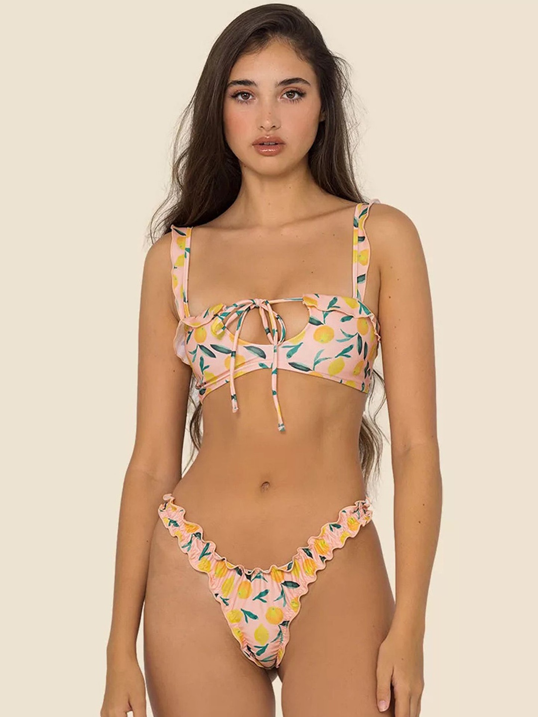 

LULU & SKY Motif Print Two Piece Women Swim Bikini Set, Pink