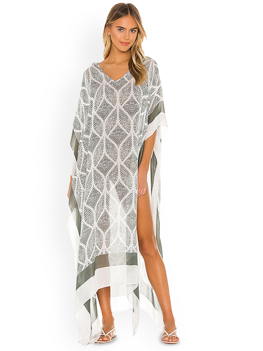 

LULU & SKY Geometric Print Beachwear Cover-Up Dress, Off white