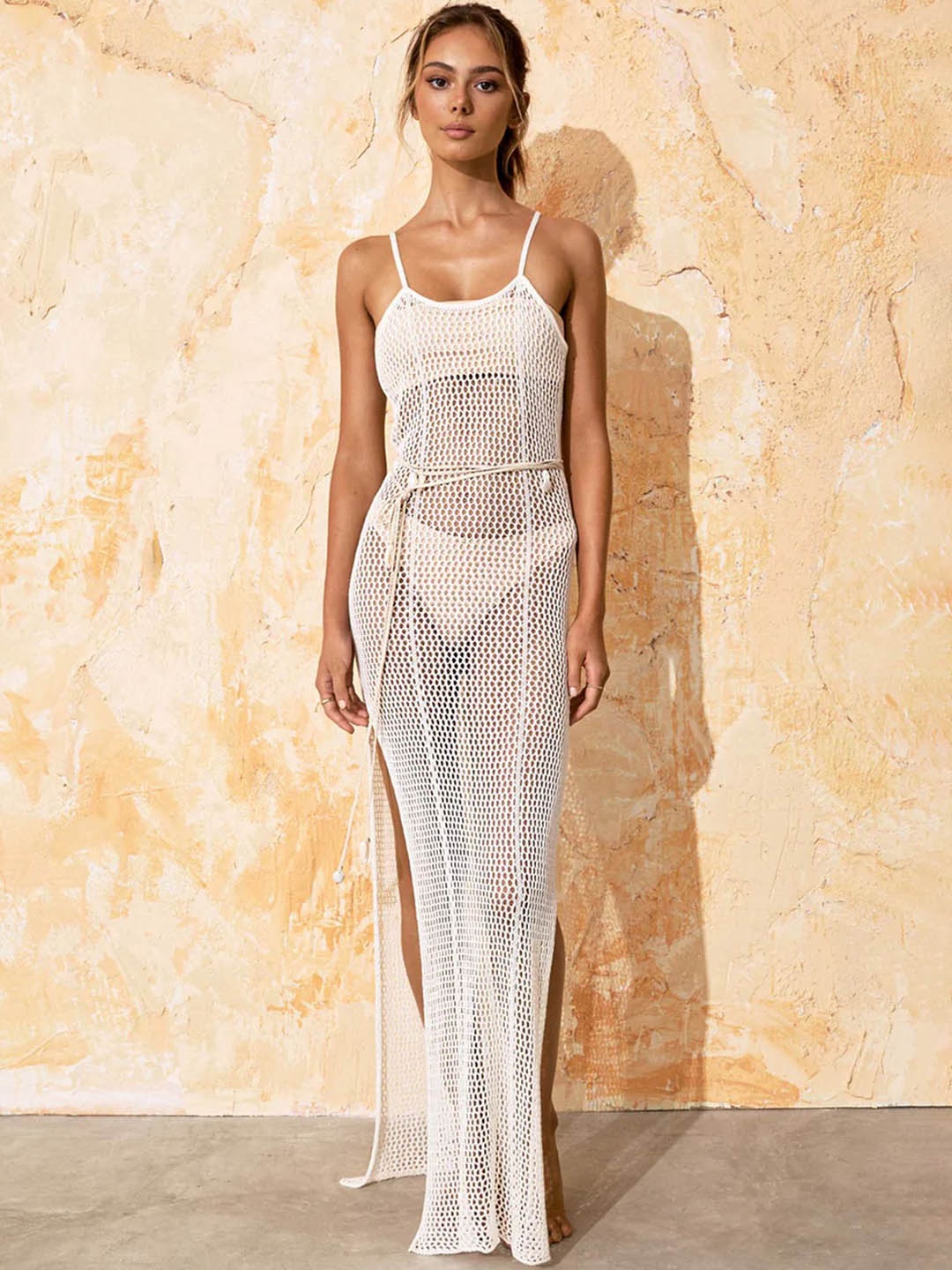

LULU & SKY U-neck White Long Beachwear Cover-Up Dress