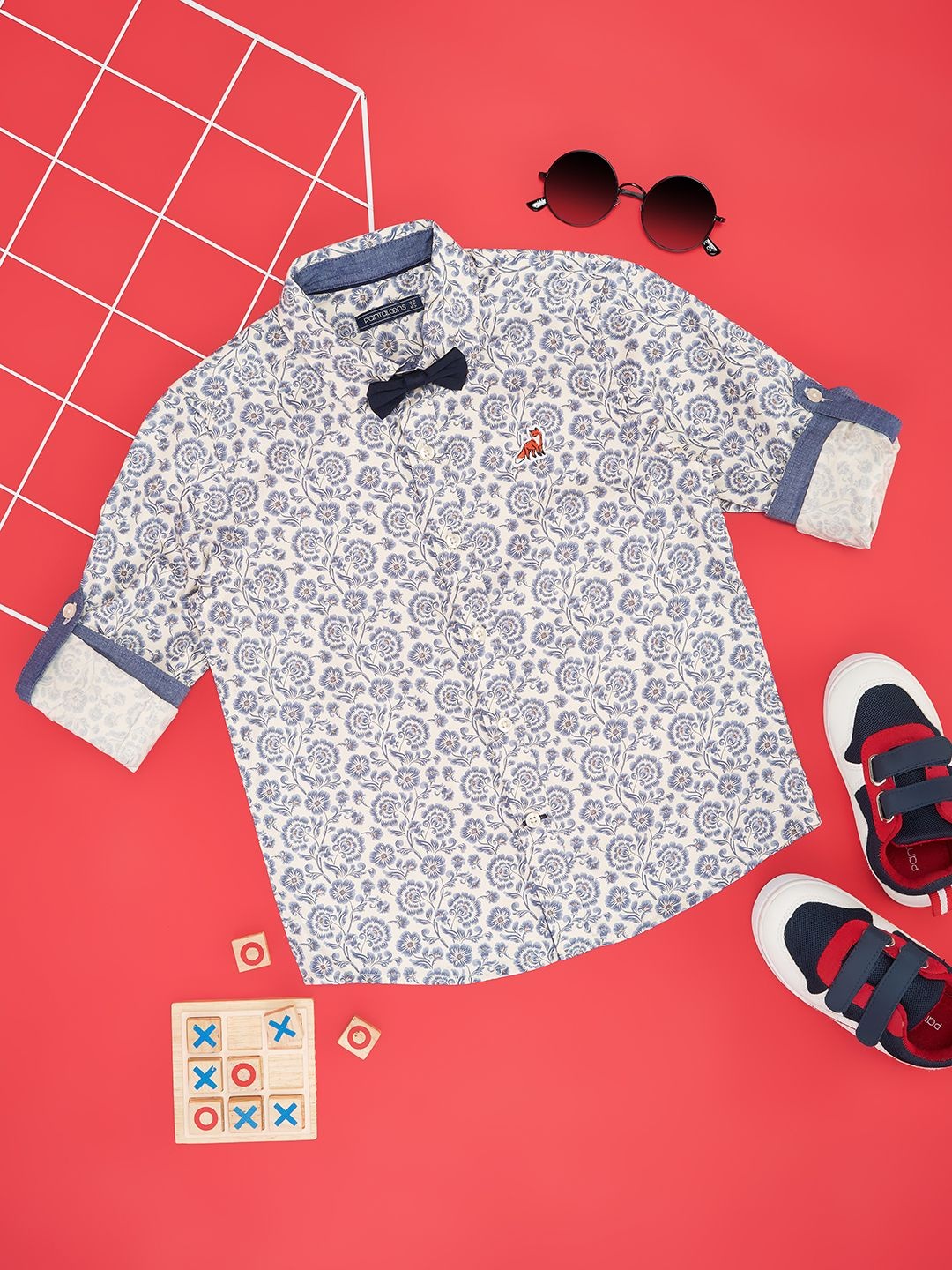 

Pantaloons Junior Boys Floral Printed Opaque Casual Shirt, Navy blue